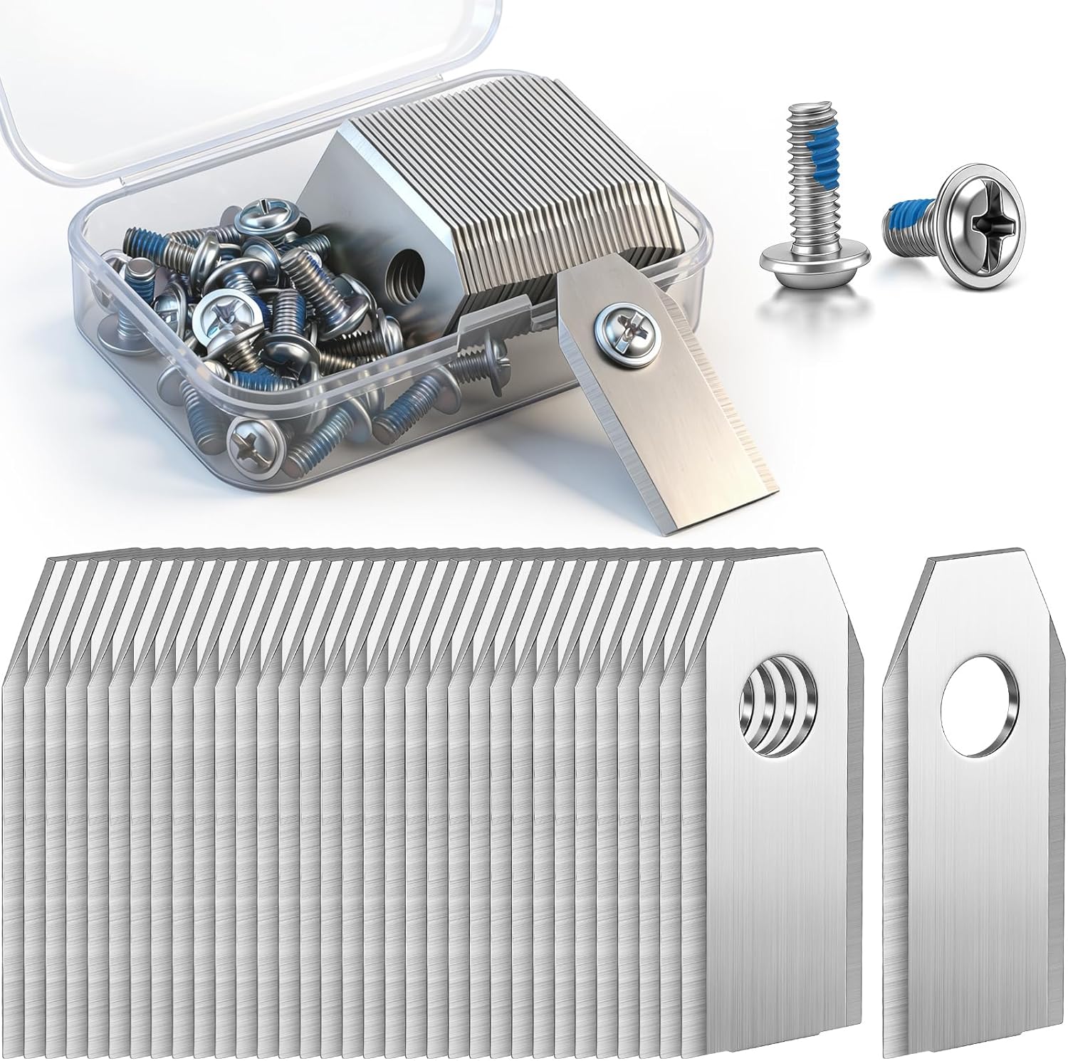 Enhon Lames De Rechange 30 Compatibles Avec Les Tondeuses Robotisées Ecovacs Goat Séries G1, O Et A, Ouverture De 7,2 Mm, Lame De Rechange En Acier Inoxydable, 30 Vis Et Rondelles Adhésives Bleues