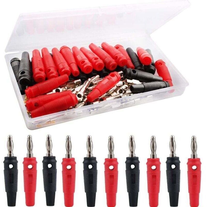 30pièces Fiche Banane,4mm Fiche Banane, Fiche Enceinte Audio Haut Parleur Connecteur,pour Raccorder Les Enceintes Hifi, Amplis, Ampli-tuners Et Chaînes Stéréo Noir Rouge