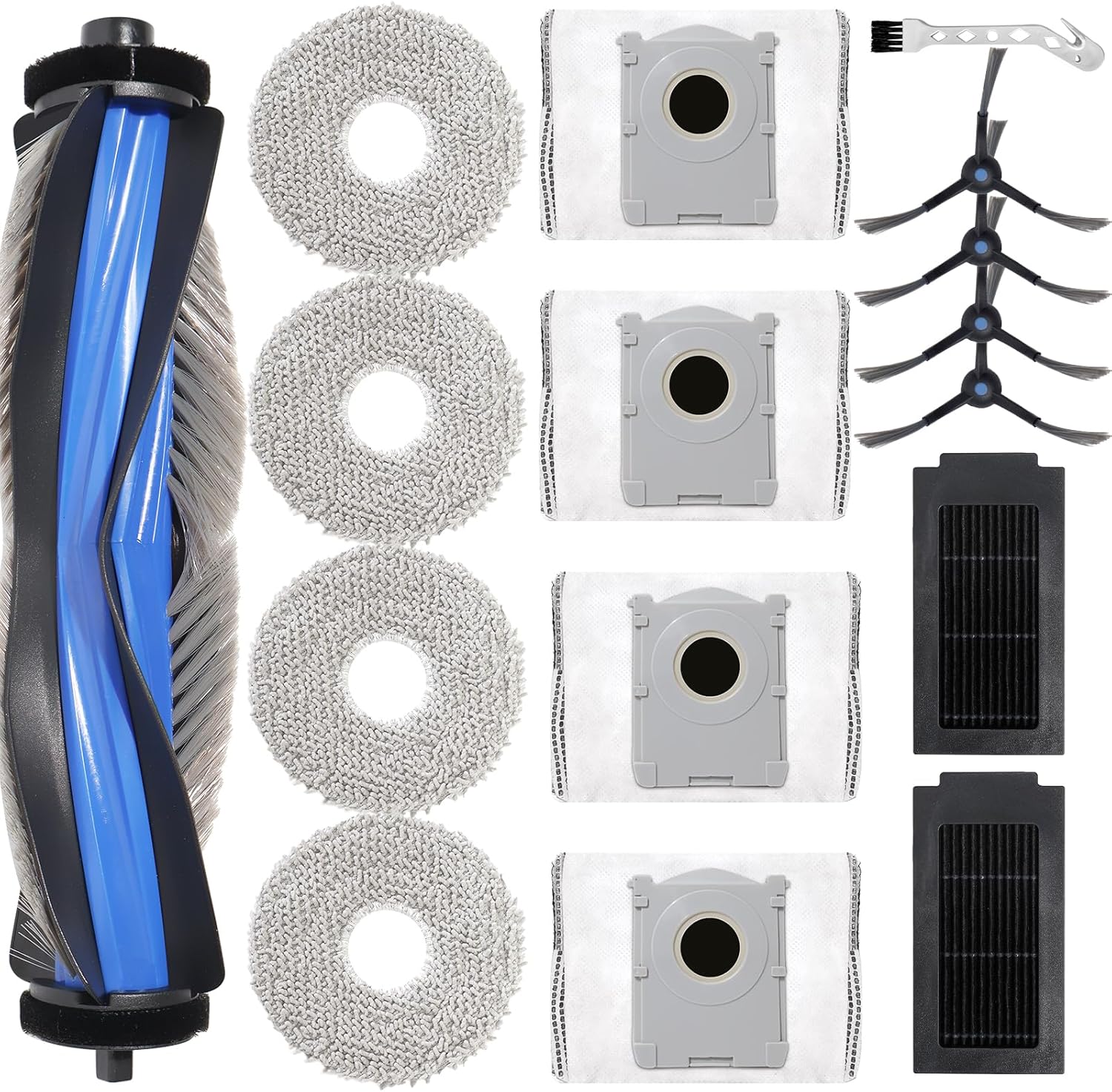 Accessoires Pour Ecovacs Deebot T50 Pro Omni,t50 Omni,t50 Omni Gen2,t50 Pro Omni Gen2 Aspirateur Rechange, 1 Brosses À Rouleau + 4 Chiffon + 4 Sac À Poussière + 4 Brosses Latérales + 2 Filtres