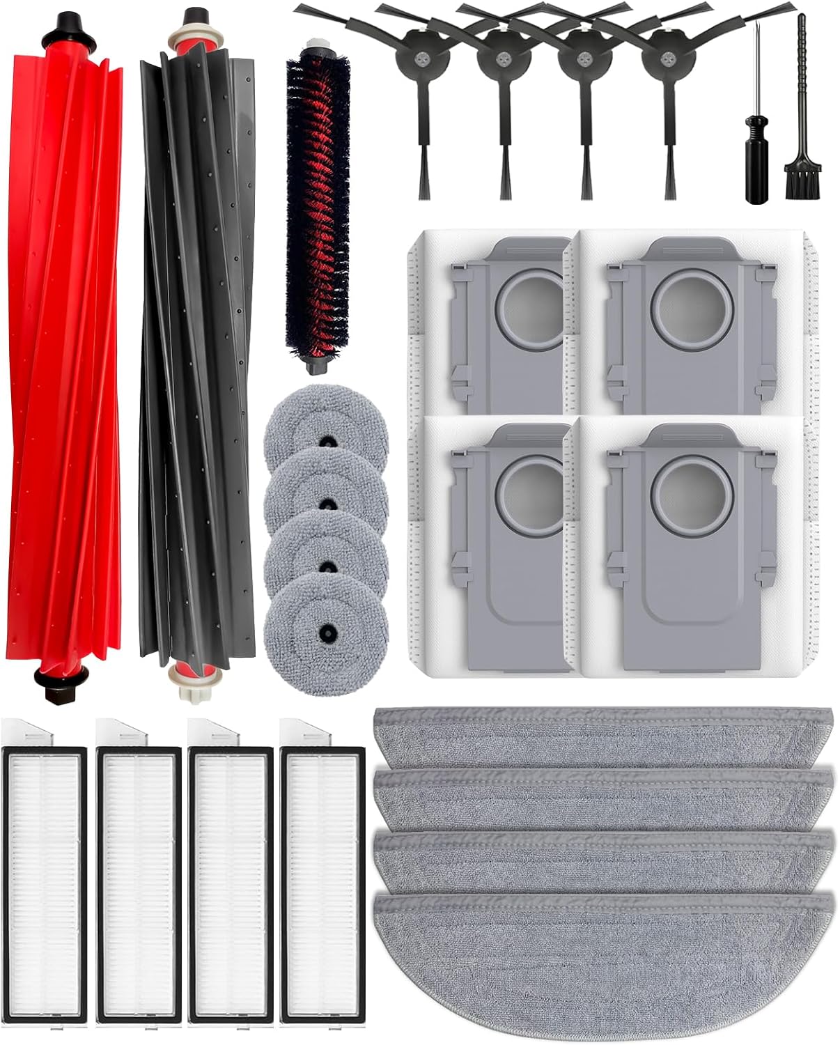 25pcs Accessoires Pour Roborock S8 Maxv Ultra/s8 Max Ultra Aspirateur, 2 Brosses Principales, 4 Filtres Hepa, 4 Serpillières, 4 Serpillières Latérales, 4 Sacs À Poussière, 4 Brosses Latérales