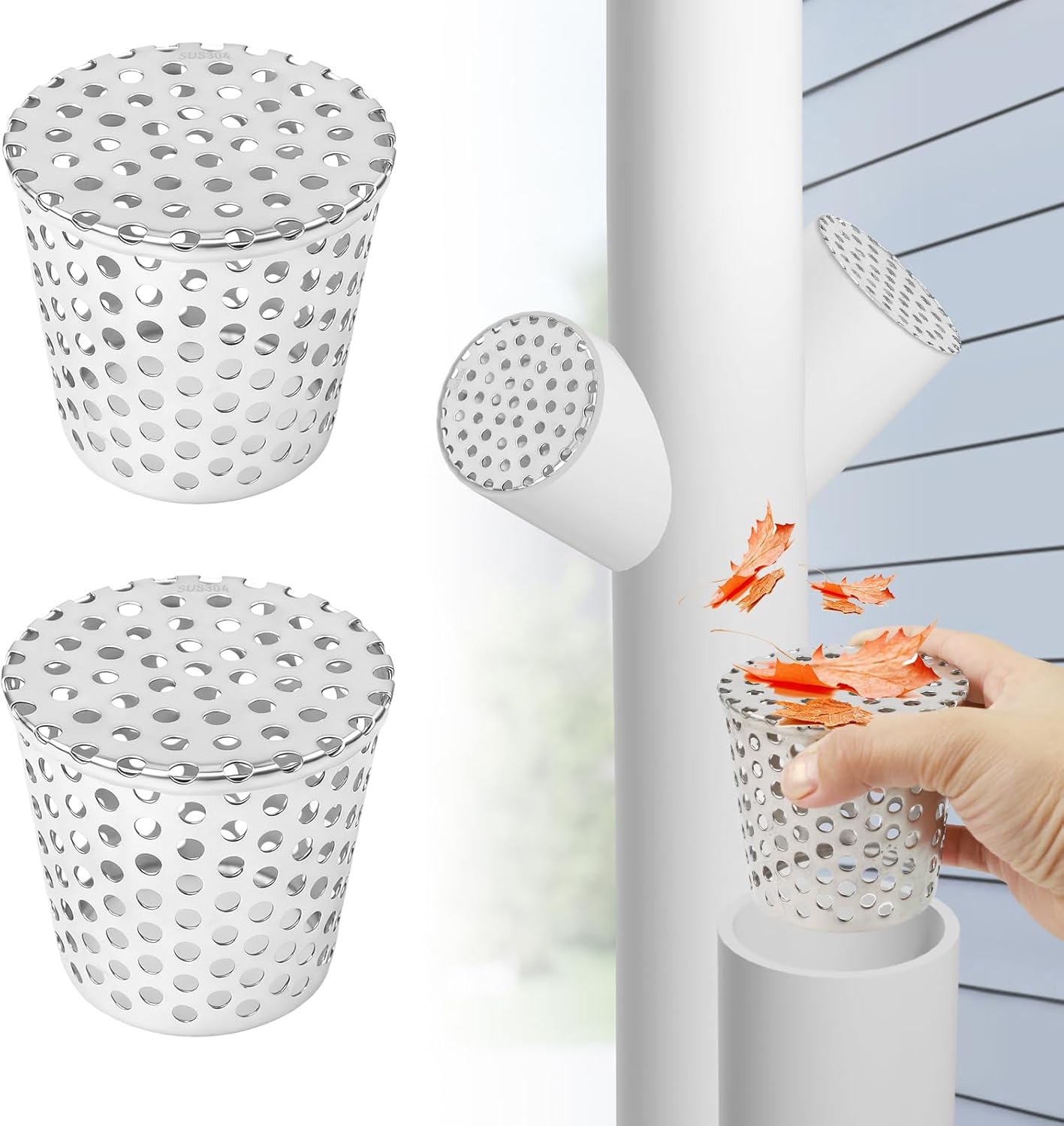 Lot De 2 Crapaudine De Gouttière, Grille Gouttière Anti Feuilles 60-75mm, Grilles De Drainage En Acier Inoxydable, Protection Gouttière Contre Les Feuilles Pour Drains De Toit Plat