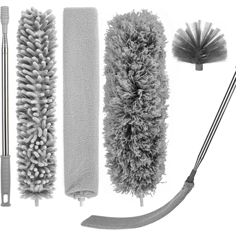 Lot De 4 Plumeaux Télescopiques Lavables En Microfibre Duster En Acier Inoxydable Avec Manche Télescopique Long Extensible Jusqu'à 240 Cm Et Balai D'Angle Flexible Pour Les Espaces Plafonds