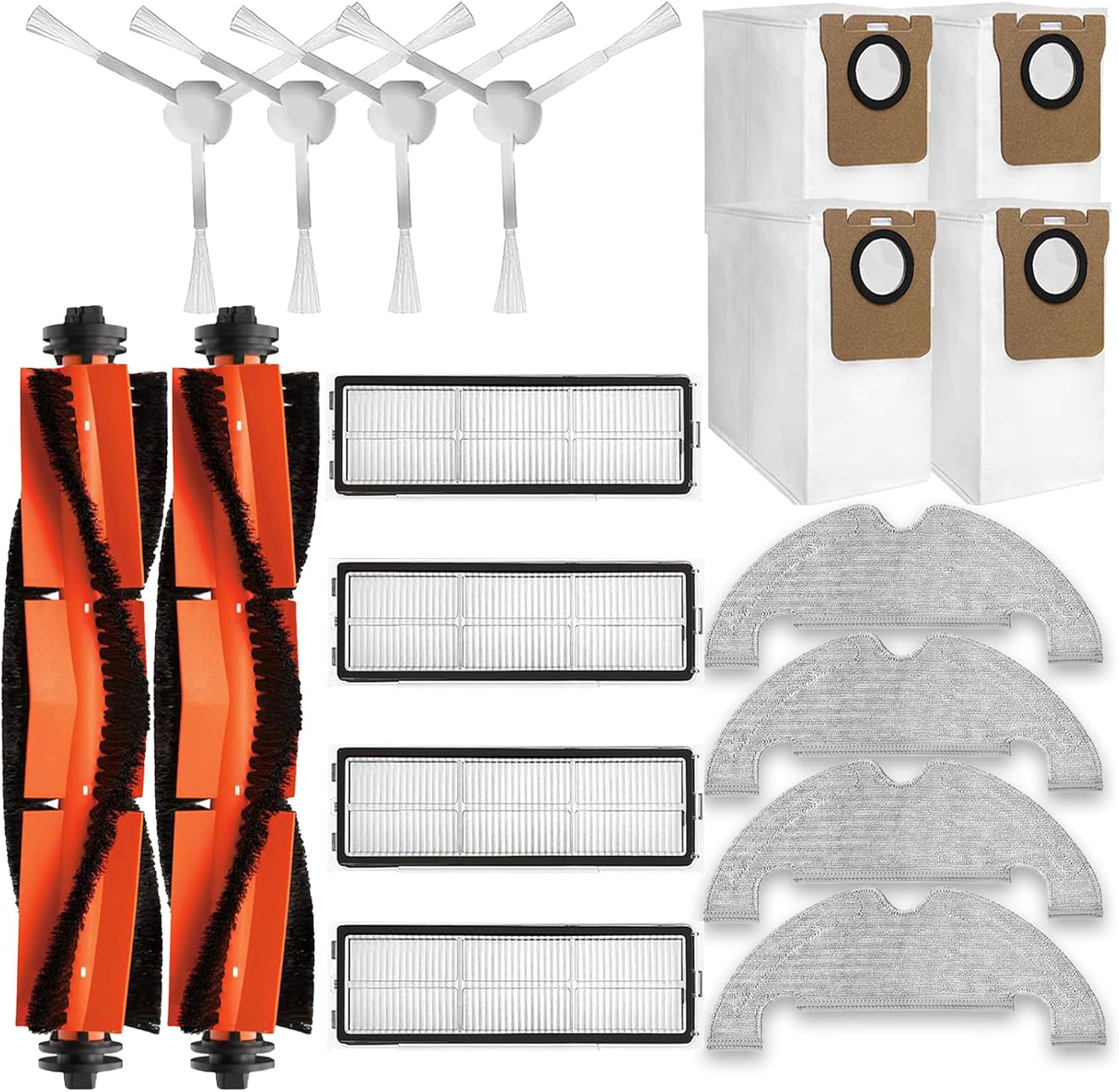 Kit Accessoires Pièces D'Rechange Pour Dreame D10 Plus Rls3d, Z10 Pro, L10 Plus Robots Aspirateurs, 2 Brosses Principales, 4 Brosses Latérales, 4 Filtres, 4 Lingette Serpillière, 4 Sacs D'Aspirateur.