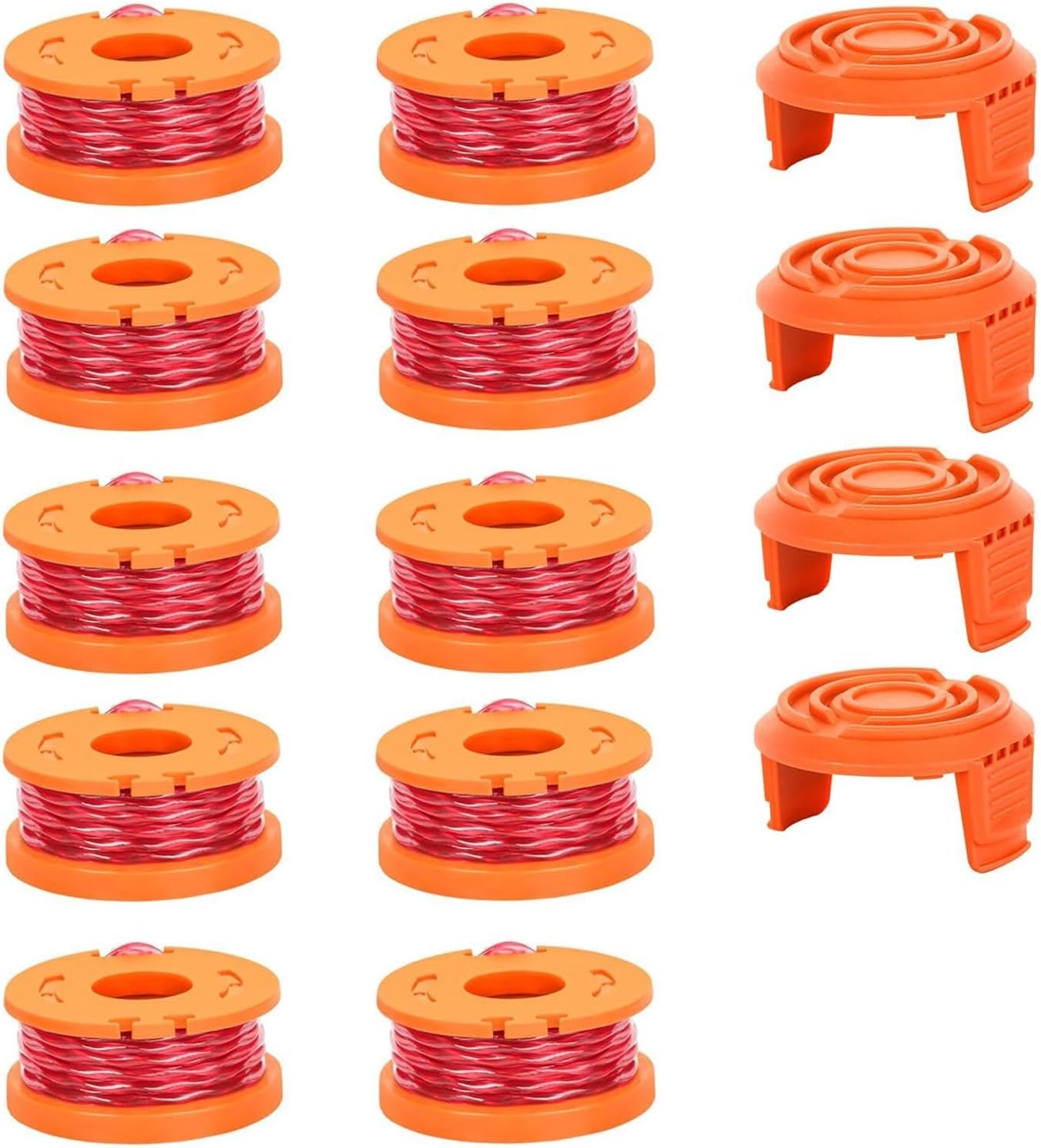 14 Pièces Rechange Pour Fil Debroussailleuse Worx 20v, Fil Ø 1,65mm, Longueur 3m, Bobine Debroussailleuse, Coupe Bordure (10 Bobines + 4 Capuchons)
