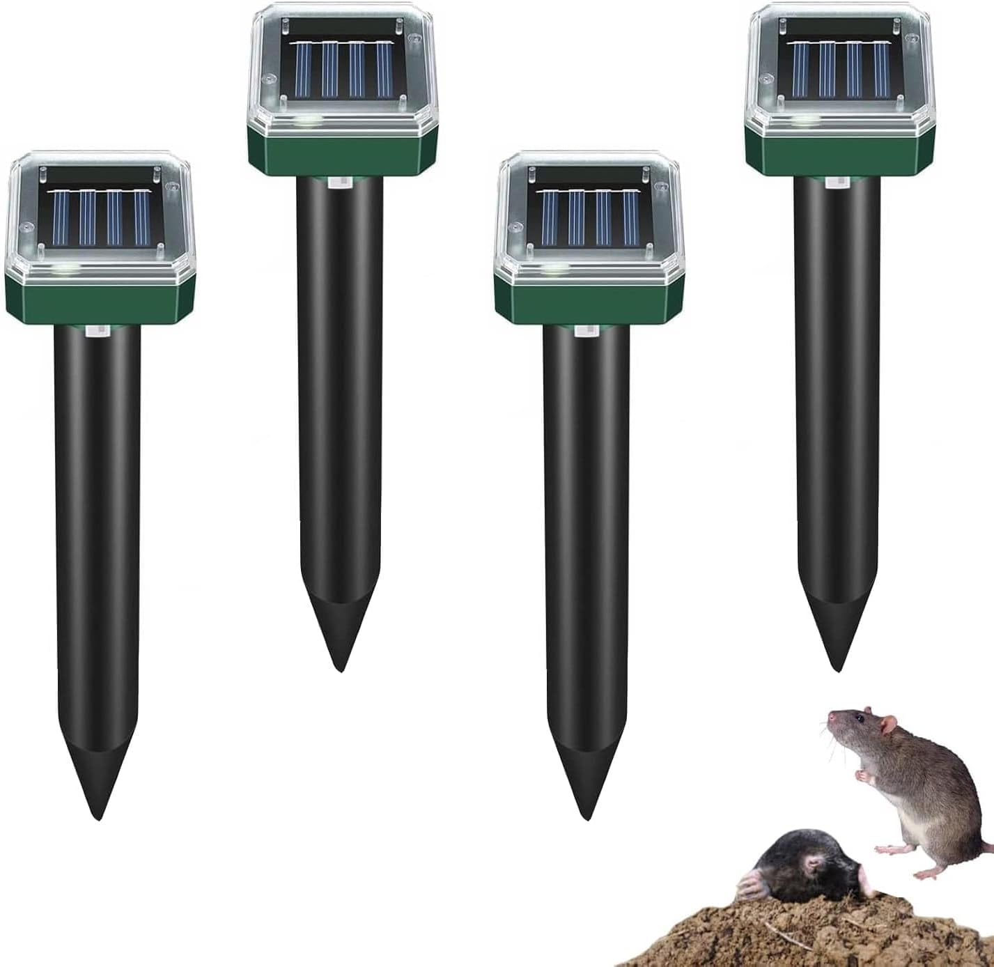 Anti Taupe Solaire Vibration Et Ultrasons, Solaire Repulsif Taupe Pour Protéger Votre Jardins Pelouse Des Taupes, Serpents, Marmottes, Campagnols Et Gaufres, 4 Pièces