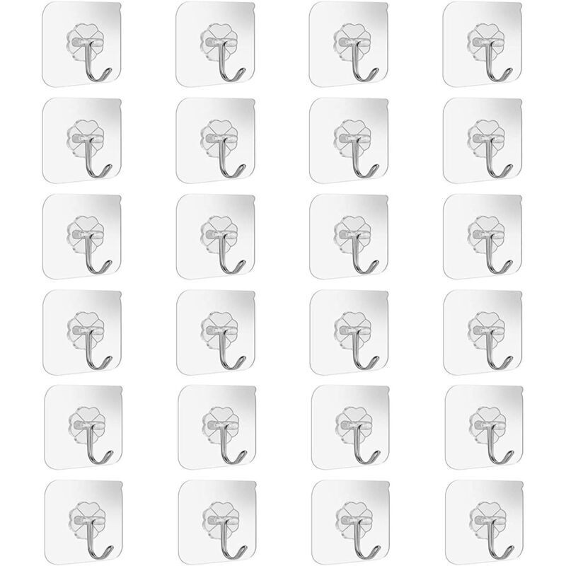 Lot De 24 Crochets Muraux Et De Plafond Adhésifs Et Résistants Pour Salle De Bains Et Cuisine, 10 Kg (max), Avec Crochets En Acier Inoxydable, Sans Clous, Pour Serviette De Bain