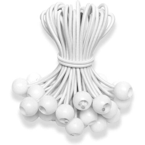 Ulisemtendeur Elastique 50 Pièces, Tendeur Bache 10cm, Corde Elastique, Sandow Elastique, Tendeur En Caoutchouc, Cordons Élastiques Avec Boules Pour Pavillon, Bâche, Tente (blanc)