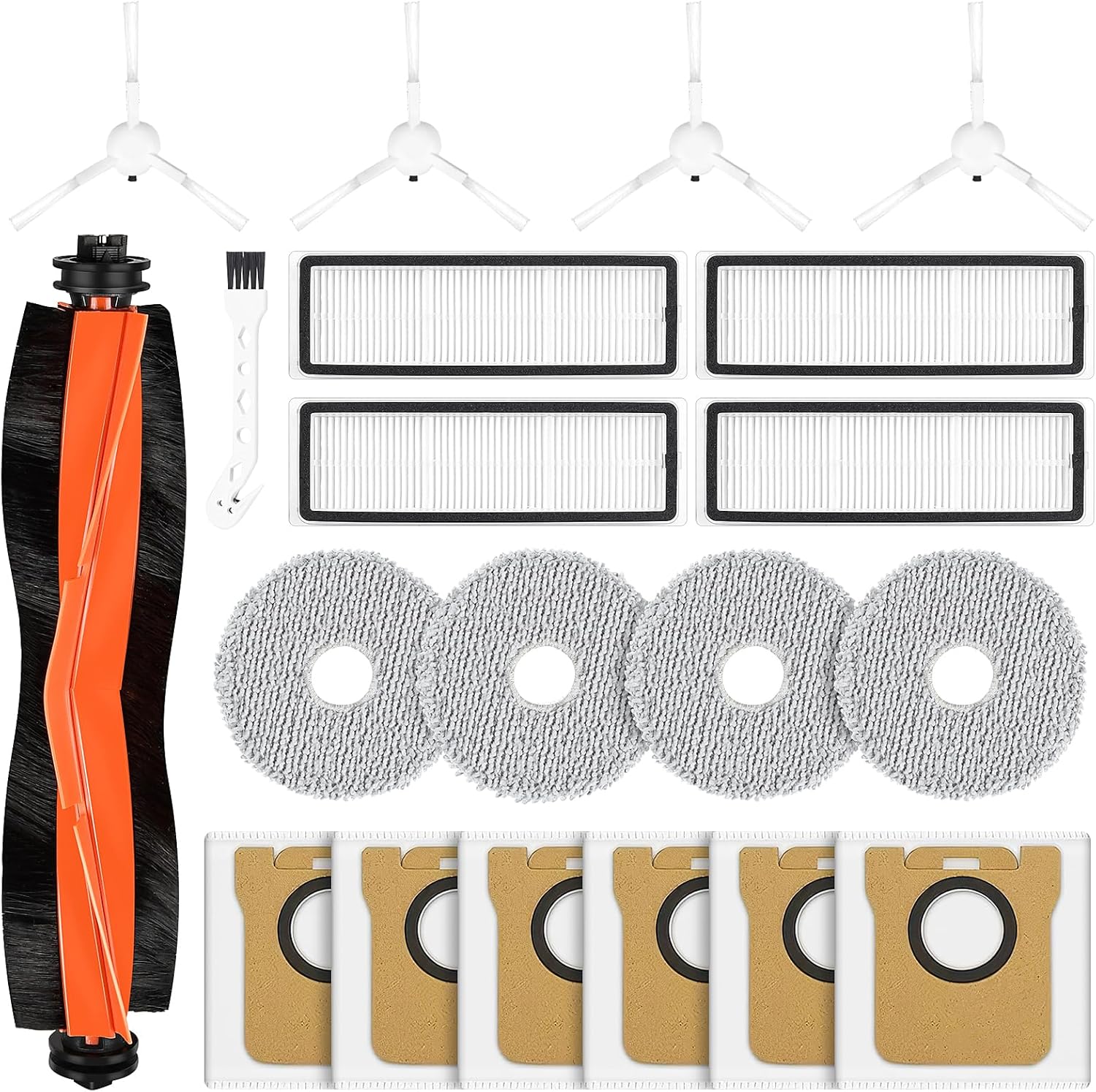 20 Accessoires Pour Xiaomi X20+ Robot Aspirateur. 1 Brosse Principale, 4 Hepa Filtres, 4 Chiffons, 6 Sacs À Poussière, 4 Brosses Latérales,1 Brosse De Nettoyage
