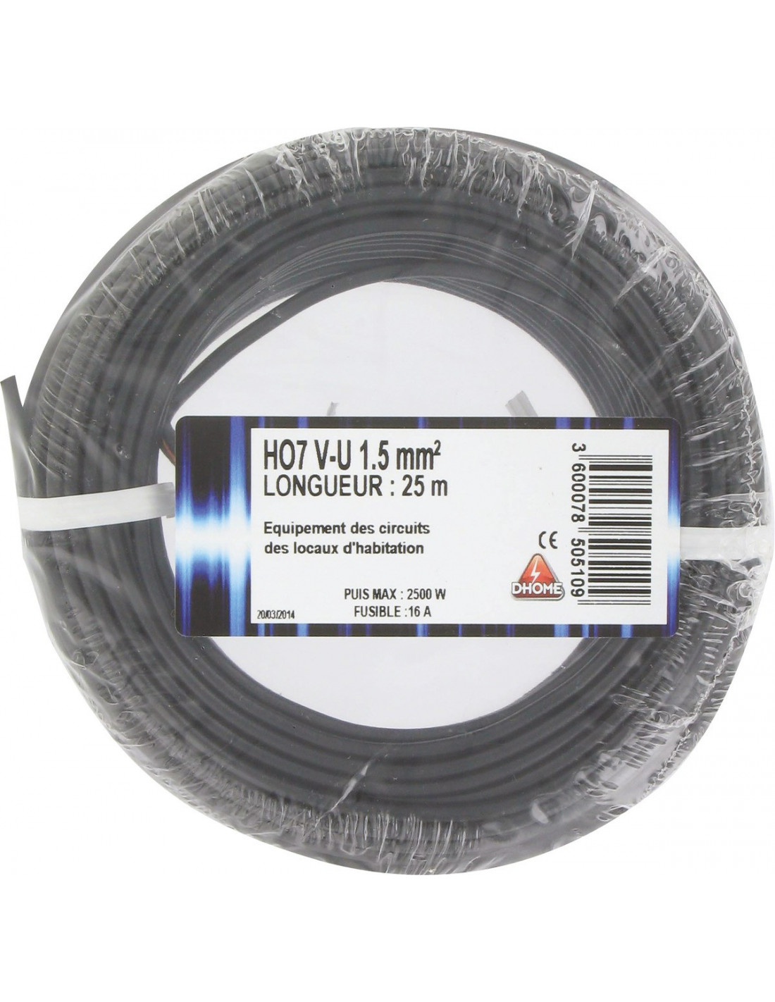 Fil Ho7vu 1,5mm2 Noir (lot 25) Lot De 25 Fils Électriques Ho7vu 1,5mm2 Noirs Dhome - Dhome