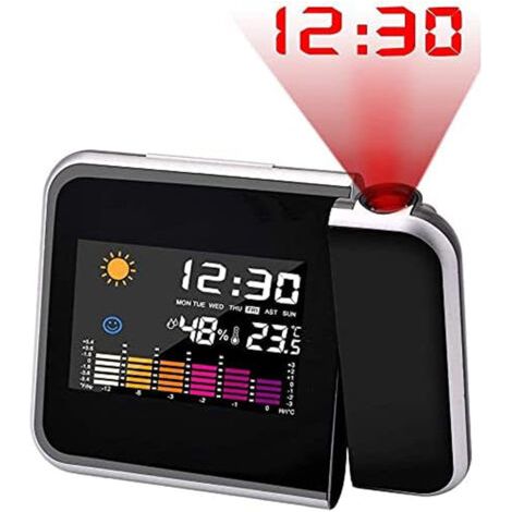 Beleuchteter Wecker Mit Projektion – Farbbildschirm – Usb-anschluss – Doppelalarm – Temperatur- Und Luftfeuchtigkeitsanzeige – Ideal Fürs Schlafzimmer