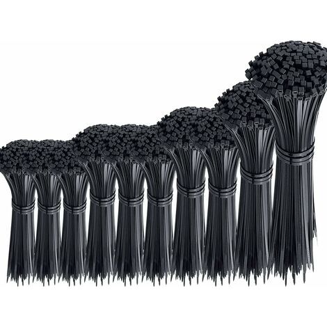 Packung Mit 1000 Schwarzen Rilsan-kabelbindern Aus Nylon – Sortiment 100/150/200/250/300 Mm – 3/4 Mm Breite Für Kabelmanagement