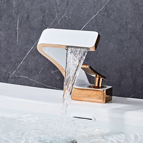 Waschtischarmatur Komplett Aus Kupfer, Luxuriöses Golddesign Mit Kreativem Wasserfalleffekt, Einlocharmatur Für Waschtisch, Warm- Und Kaltwasser.