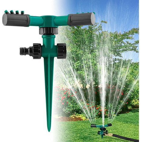 Grüner Rundsprinkler Für Rasen, Gartensprüher Für Gleichmäßige Bewässerung, 360° Drehbarer Sprinkler, 3-arm-sprühgerät, Rasenbewässerungssystem
