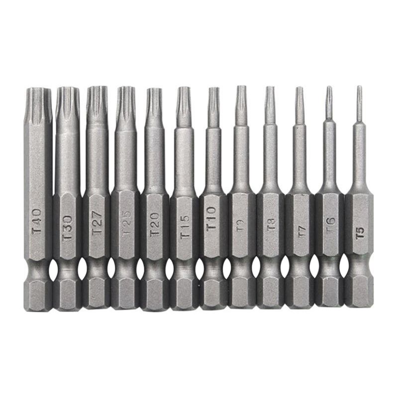 Set Mit 12 Torx-bohrern Mit 1/4"-sechskantschaft, 50 Mm Länge, T5-t40, Magnetische Torx-schraubendreherbits