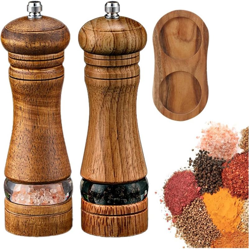 Manuelle 6-zoll-pfeffermühle Mit Einstellbarer Mahlstärke, 2 Retro-farben + Sockel, 3-teiliges Set (farbbox)