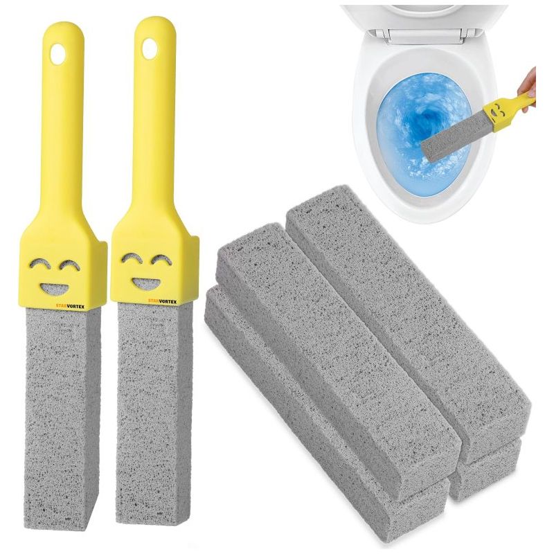 Sechsteilige Toilettenreinigungsbürste Aus Bimsstein (mit Zwei Griffen) Mit Austauschbaren Bimssteinblöcken, Natürlichen Entkalkungsstäbchen Und Kalkentferner Für Badezimmerfliesen.