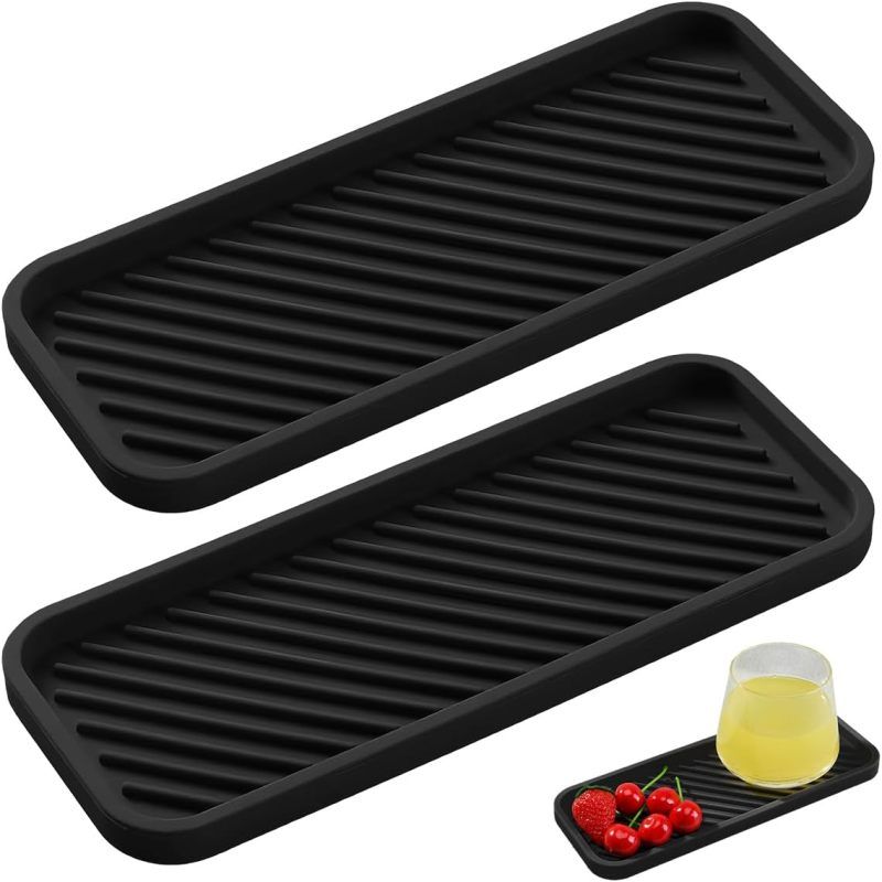 2er-set Silikon-abtropfmatten Für Spülbecken, Schmale, Rutschfeste Ablage (geeignet Für Schwämme, Bürsten Und Seife), Schwarz
