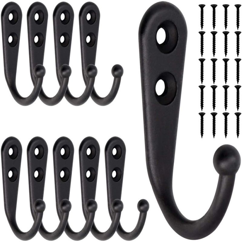Set Mit 10 Kleinen Schwarzen Wandhaken Inklusive 20 Schrauben Zum Aufhängen Von Taschen, Bademänteln, Handtüchern Und Schlüsseln. Garantiert Platzsparend.
