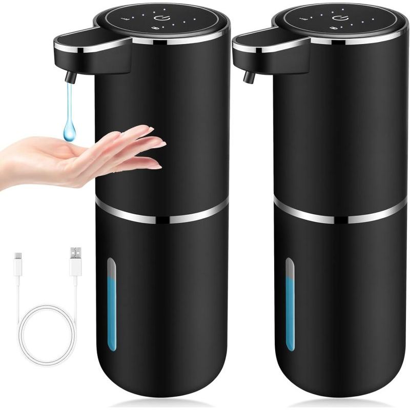 Schwarzes 2er-set Automatischer Seifenspender Mit Induktionssensor, 380 Ml, Usb-aufladbar, Wandmontiert, Intelligenter Flüssigkeitsspender Für Küche Und Bad