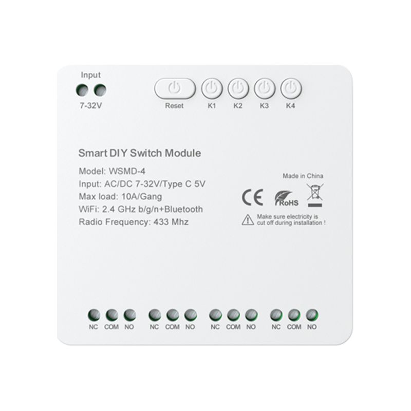 Das Kompakte Wlan-smart-switching-modul Tuya Ermöglicht Die Programmierung Von Zeitschaltuhren, Sprachsteuerung, Drahtlose App-steuerung Und Fernbedienung. 4-kanal-switching-modul, Kompatibel Mit