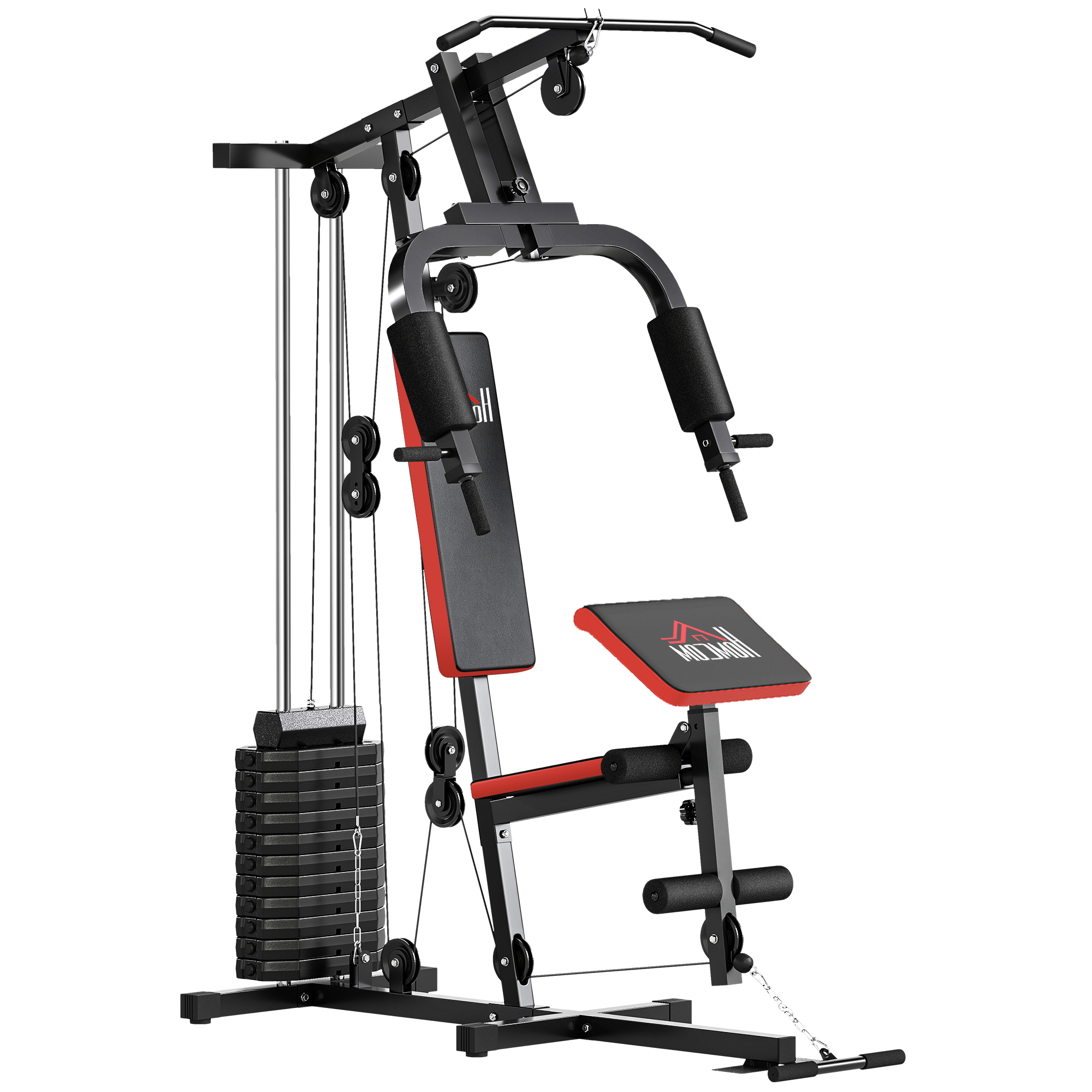Krafttrainingsturm Mit Gewichten Bis 65 Kg, Stahl Und Pu, 135 X 103 X 210 Cm, Schwarz Und Rot