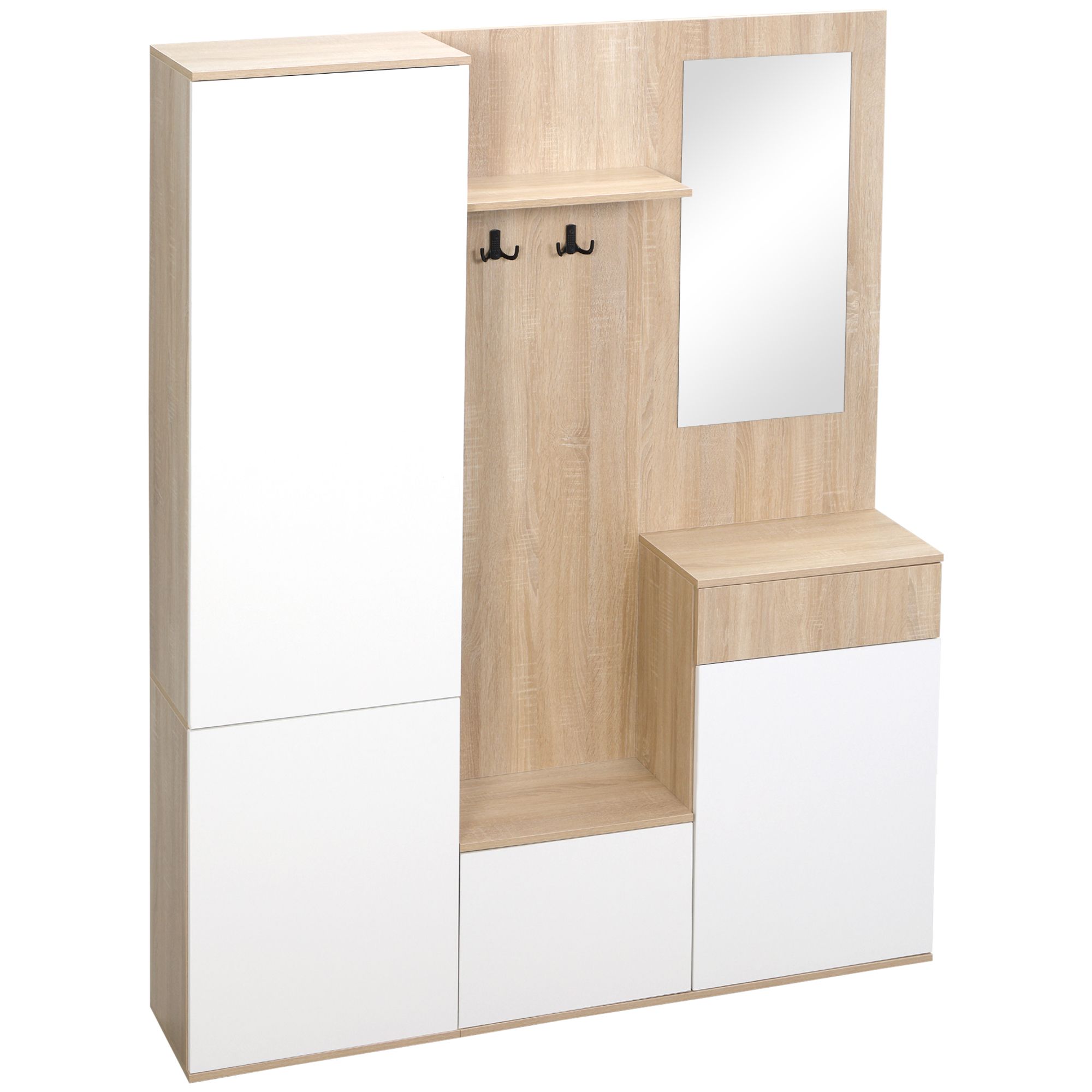 4-in-1-garderobenschrank Aus Spanplatte Mit Spiegel, Haken Und Verstellbaren Einlegeböden, 145 X 29 X 184 Cm