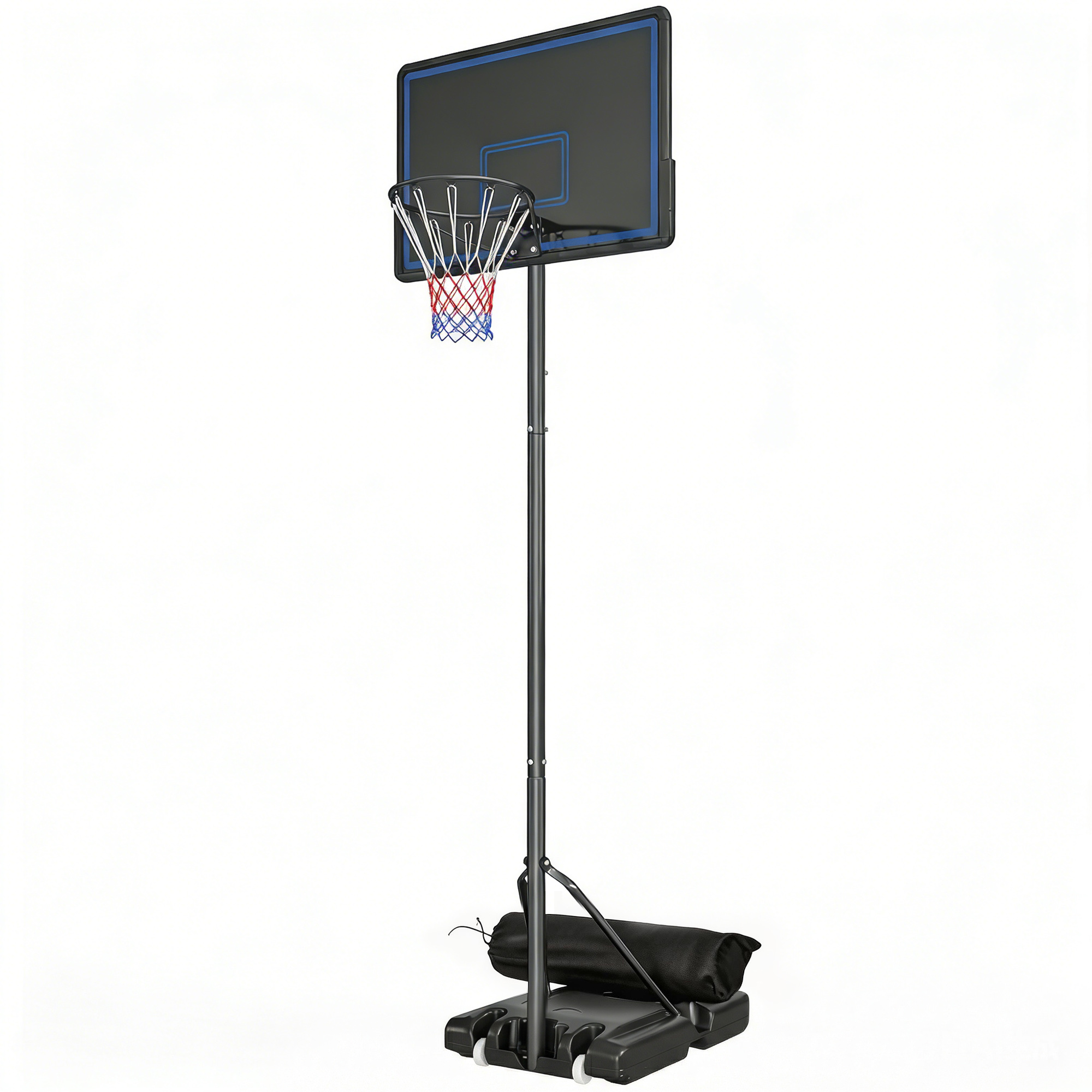 Verstellbarer, Freistehender Basketballkorb 1,35–3,05 M Mit Rollen, Beschwertem Fuß, Sandsack, Blau
