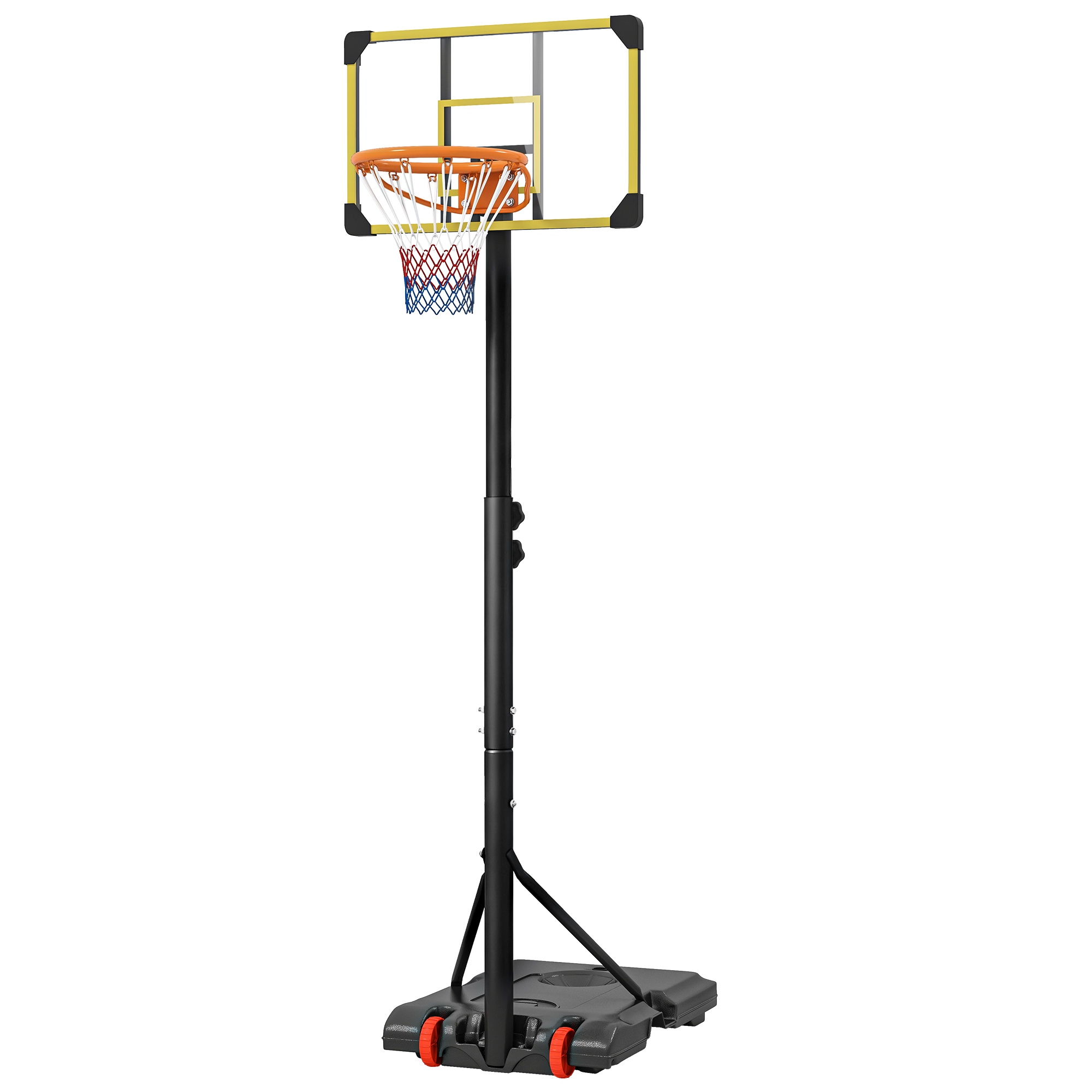 Canasto Basketballkorb Für Erwachsene, Höhenverstellbar 2,1–2,4 M, Mit Rollen Und Befüllbarem Fuß, Gelb