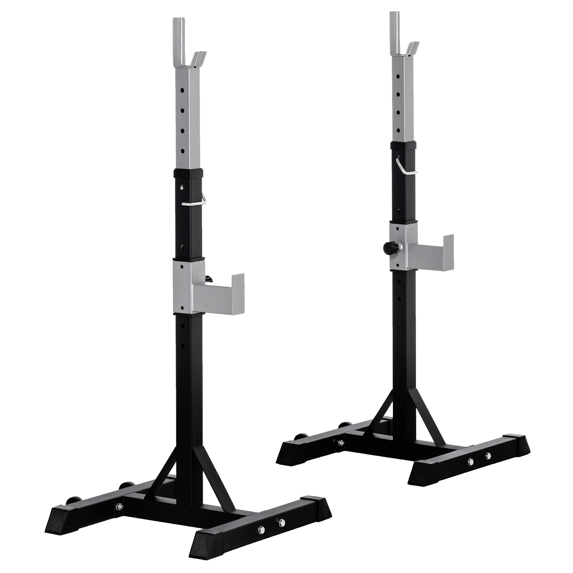 Set Mit 2 Hantelablagen Aus Stahl, 2 Höhenverstellbaren Haken, Tragkraft 150 Kg, 55 X 57 X 105–170 Cm, Schwarz