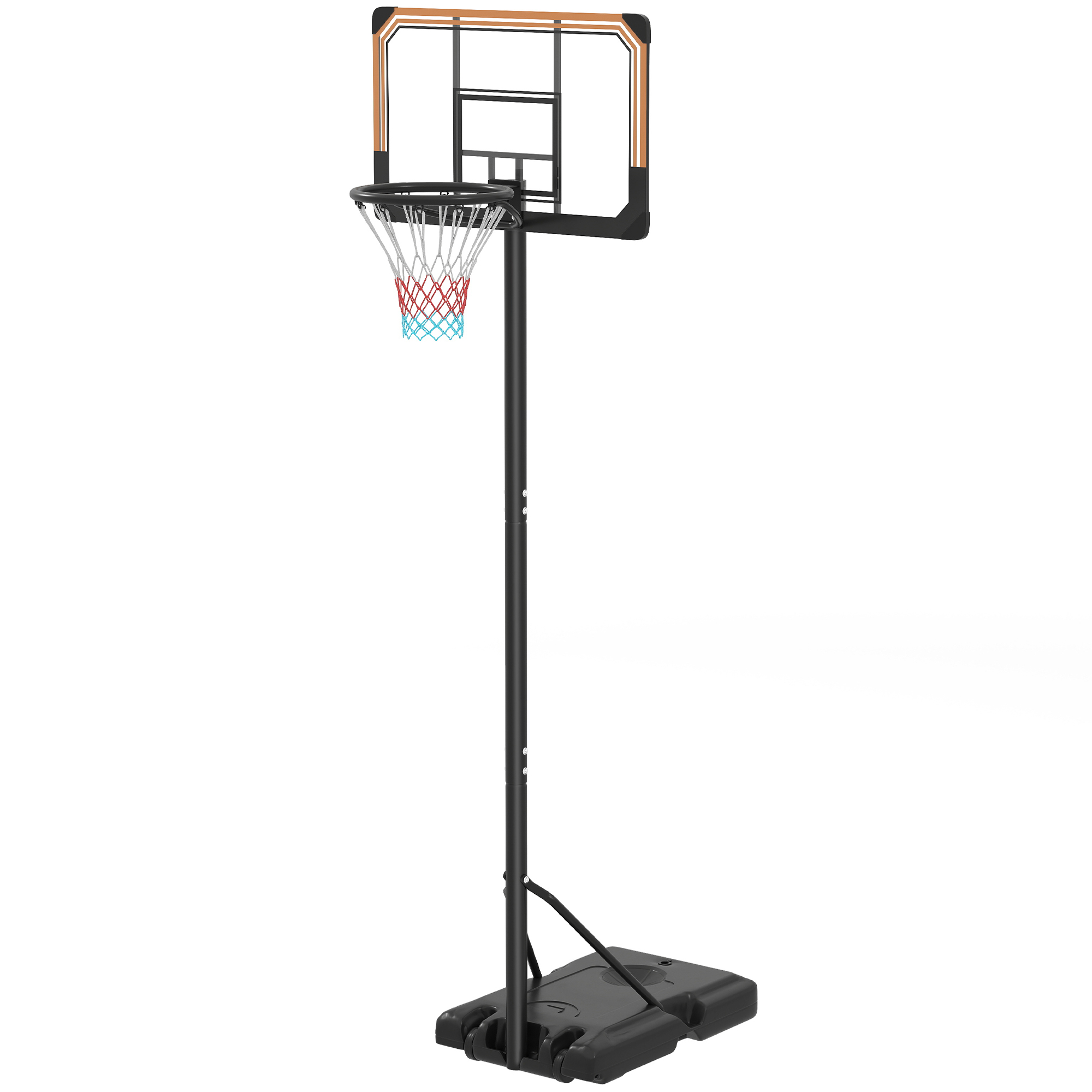 Höhenverstellbarer, Freistehender Basketballkorb (213–243 Cm), Beschwerter Fuß Mit Rollen, Stabiles Schwarzes Backboard
