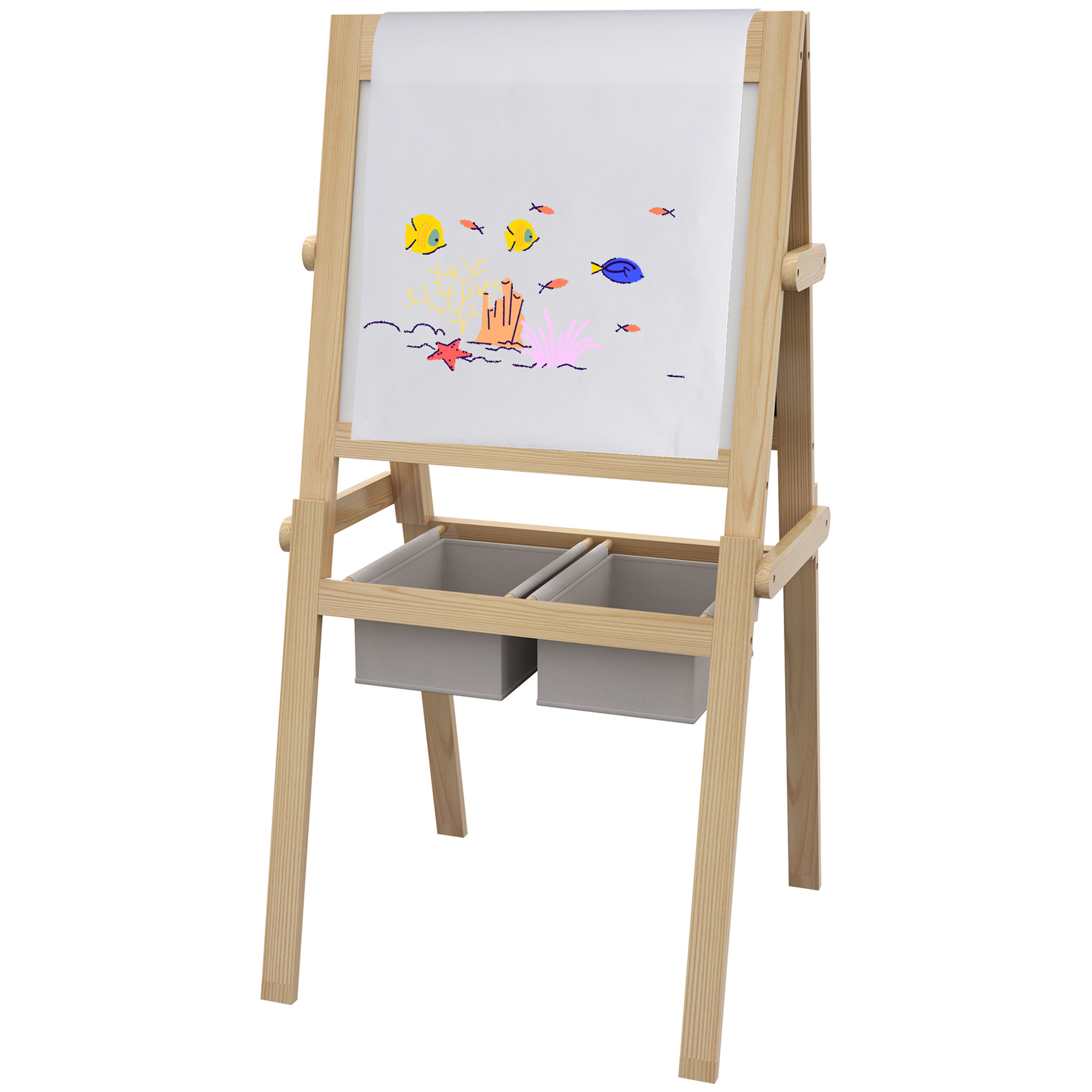 3-in-1 Kinder-malbrett Mit Staffelei Und Körben, 3–6 Jahre, 58 X 50,5 X 109 Cm, Holzfarbe