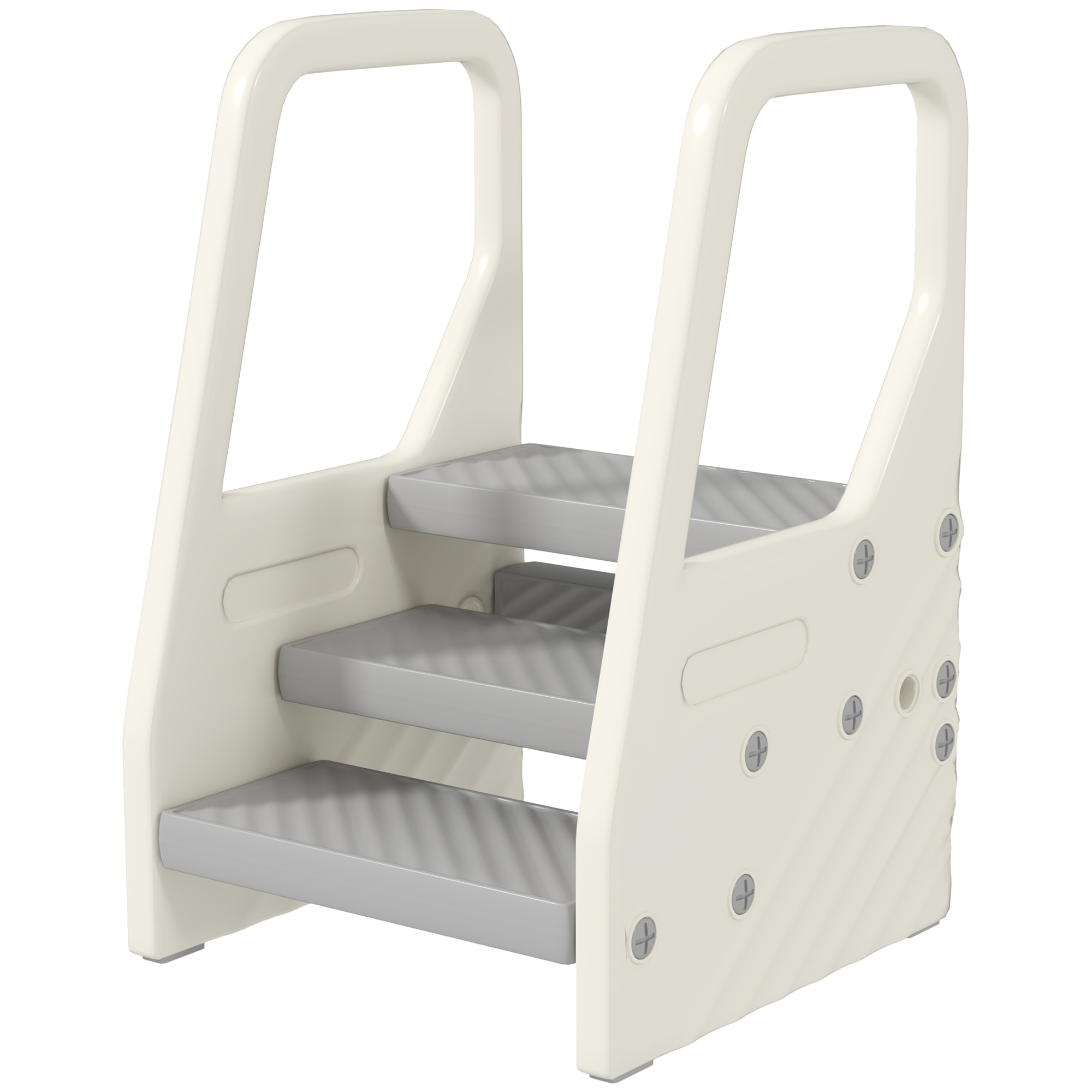 Kindertritthocker Für Kinder Von 2–5 Jahren, 3 Stufen, Hdpe, 43 X 42 X 65,5 Cm, Grau Und Cremeweiß