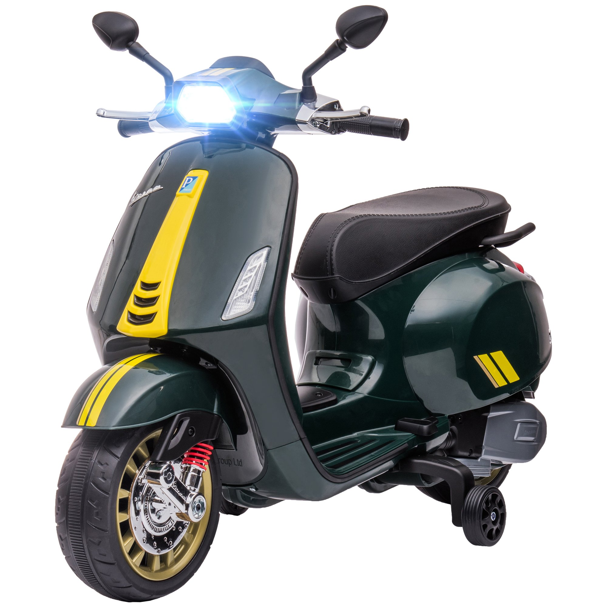 Vespa 6v Elektroroller Für Kinder, 107 X 47 X 73 Cm, Mp3, Usb, Scheinwerfer, Zweiradantrieb, Grün