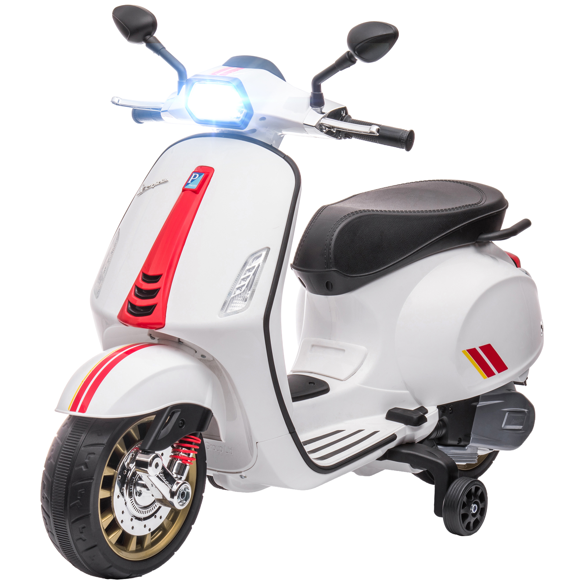 Vespa 6v Elektroroller Für Kinder, 107 X 47 X 73 Cm, Mp3-player, Usb-anschluss, Scheinwerfer, Zweiradantrieb, Weiß