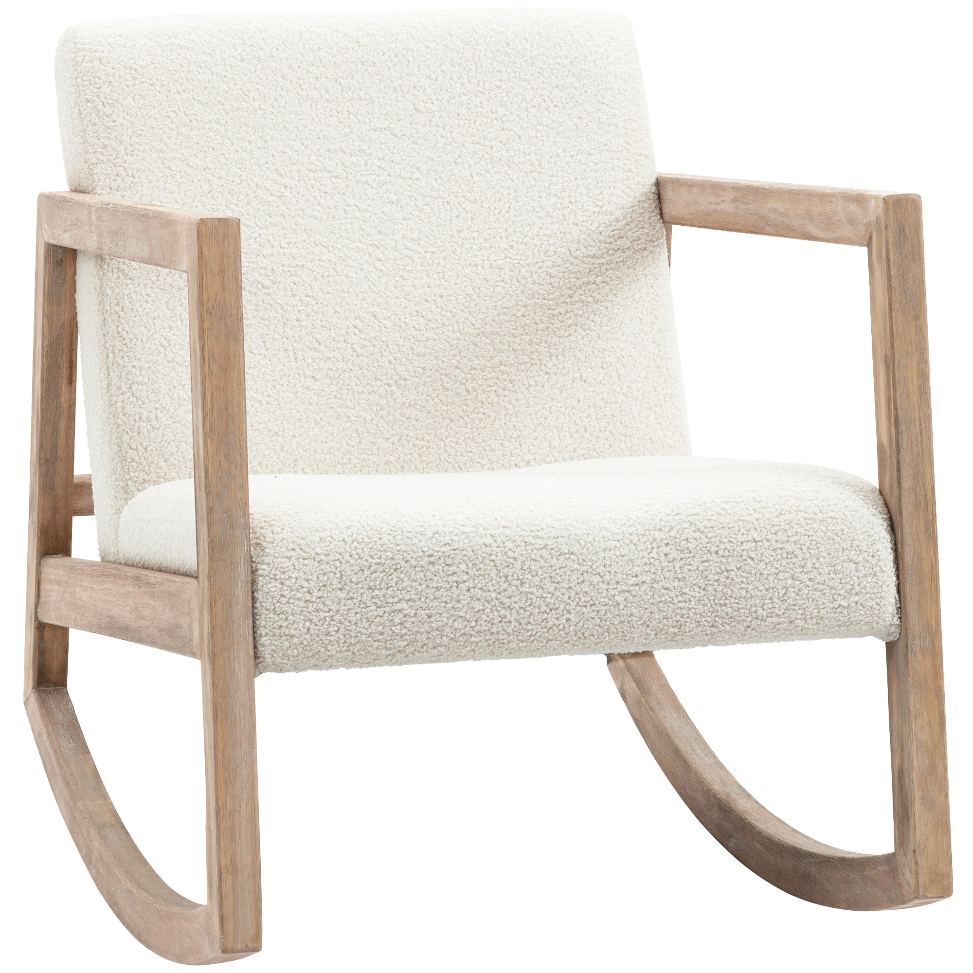 Homcom Schaukelstuhl Zum Stillen, Bezogen Mit Bouclé-wollstoff, Beine Aus Massivem Gummibaumholz, Schaukelstuhl Für Schlaf- Oder Wohnzimmer – 60 X 81 X 71 Cm, Cremeweiß
