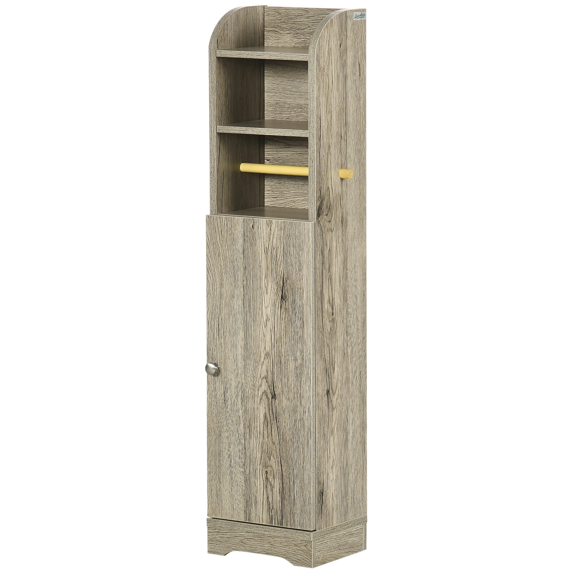 Mobiler Badezimmerschrank Aus Spanplatte, 2 Regalböden Und 2 Fächer, 23 X 18 X 100 Cm, Grau