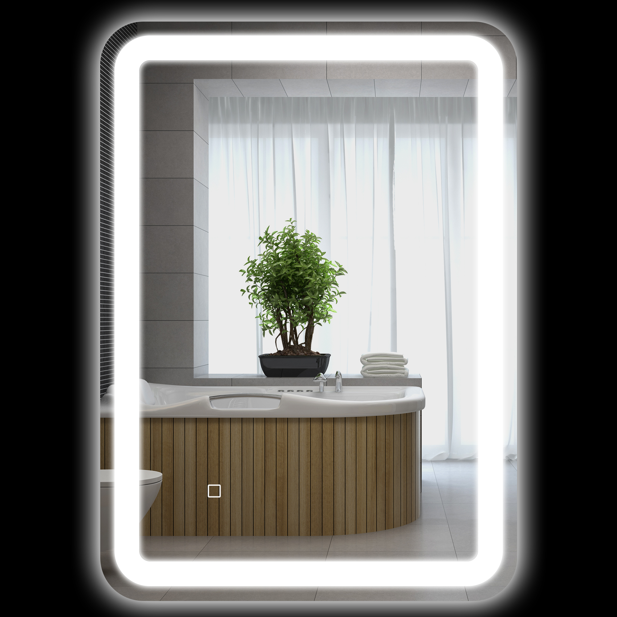 Rechteckiger Led-spiegel 70 X 50 Cm, Beschlagfrei, Helligkeit Einstellbar Mit Speicherfunktion, Silber
