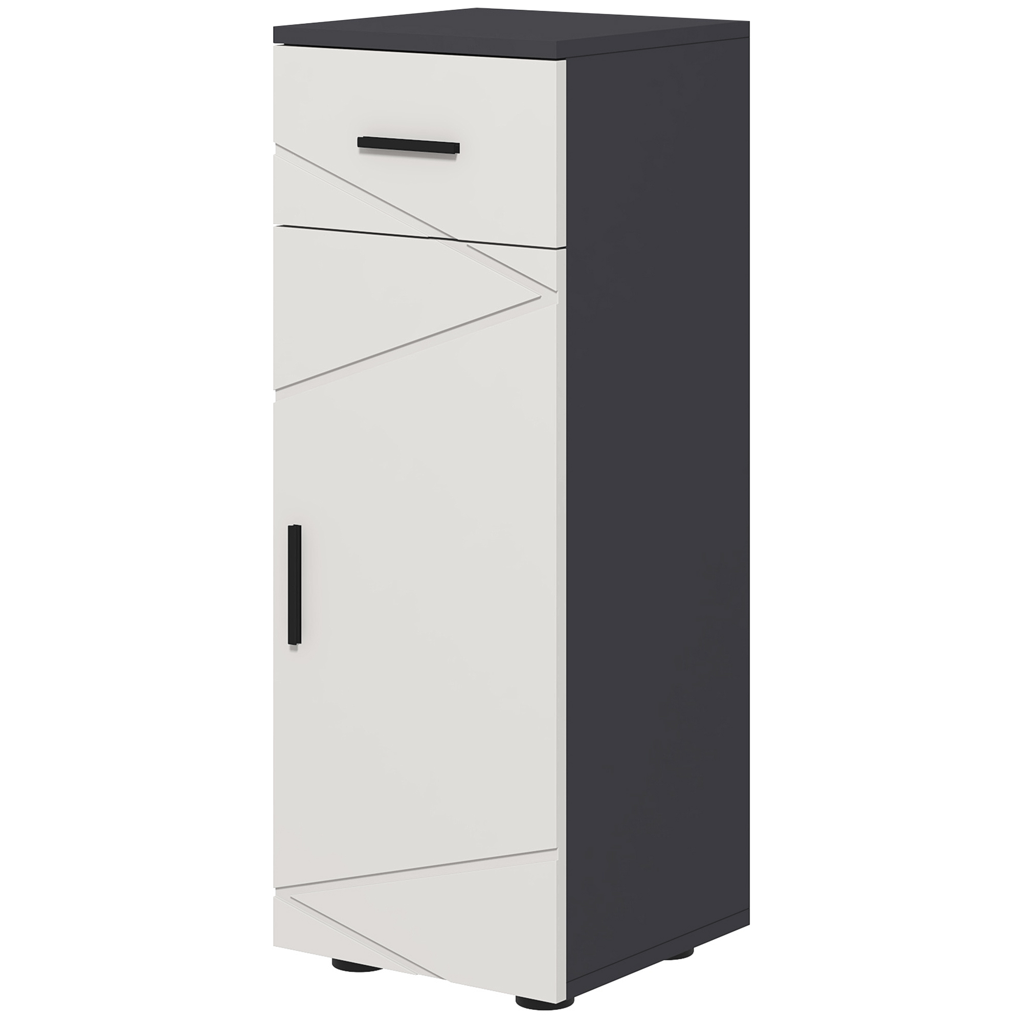 Badezimmerschrank Aus Spanplatte, Mit Schublade Und Schrankfach Mit 2 Verstellbaren Einlegeböden, 30 X 30 X 82 Cm, Grau