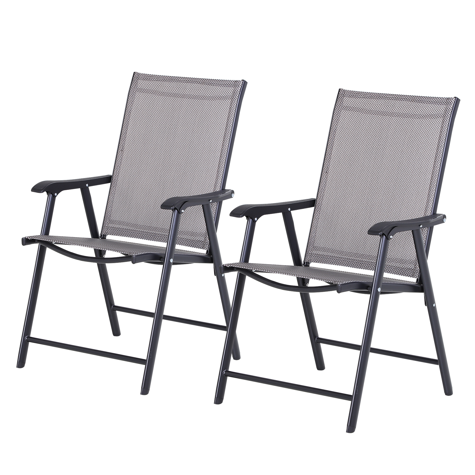2er-set Klappbare Gartenstühle Mit Armlehnen, Esszimmerstühle Aus Metall Und Textilene, Für Terrasse, Balkon, Veranda, Innen- Und Außenbereich, 58 X 64 X 94 Cm, Grau