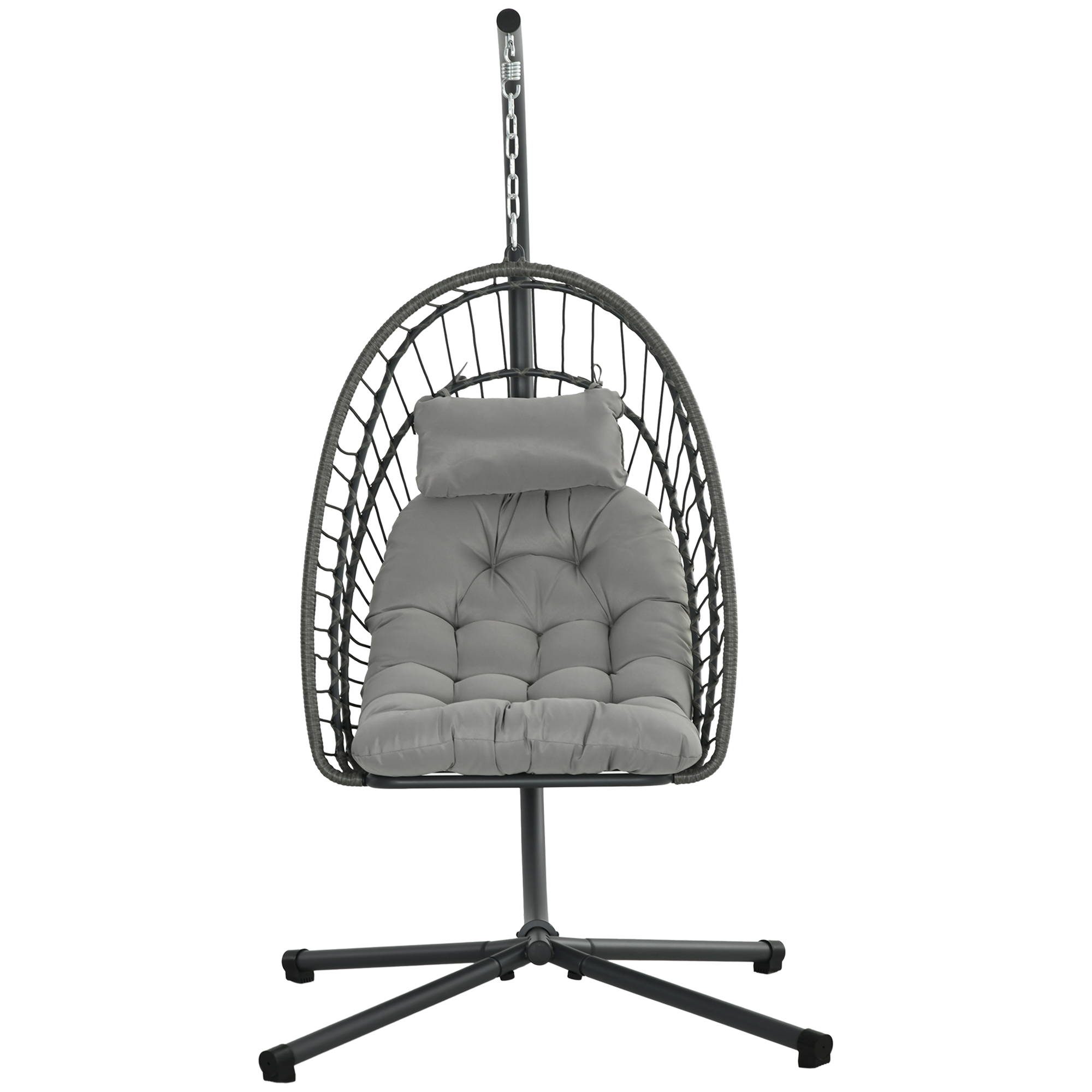 Sospesa Stuhl „pewter“ Aus Pe-rattan Mit Kissen, Klappsitz, Stahlgestell, Grau