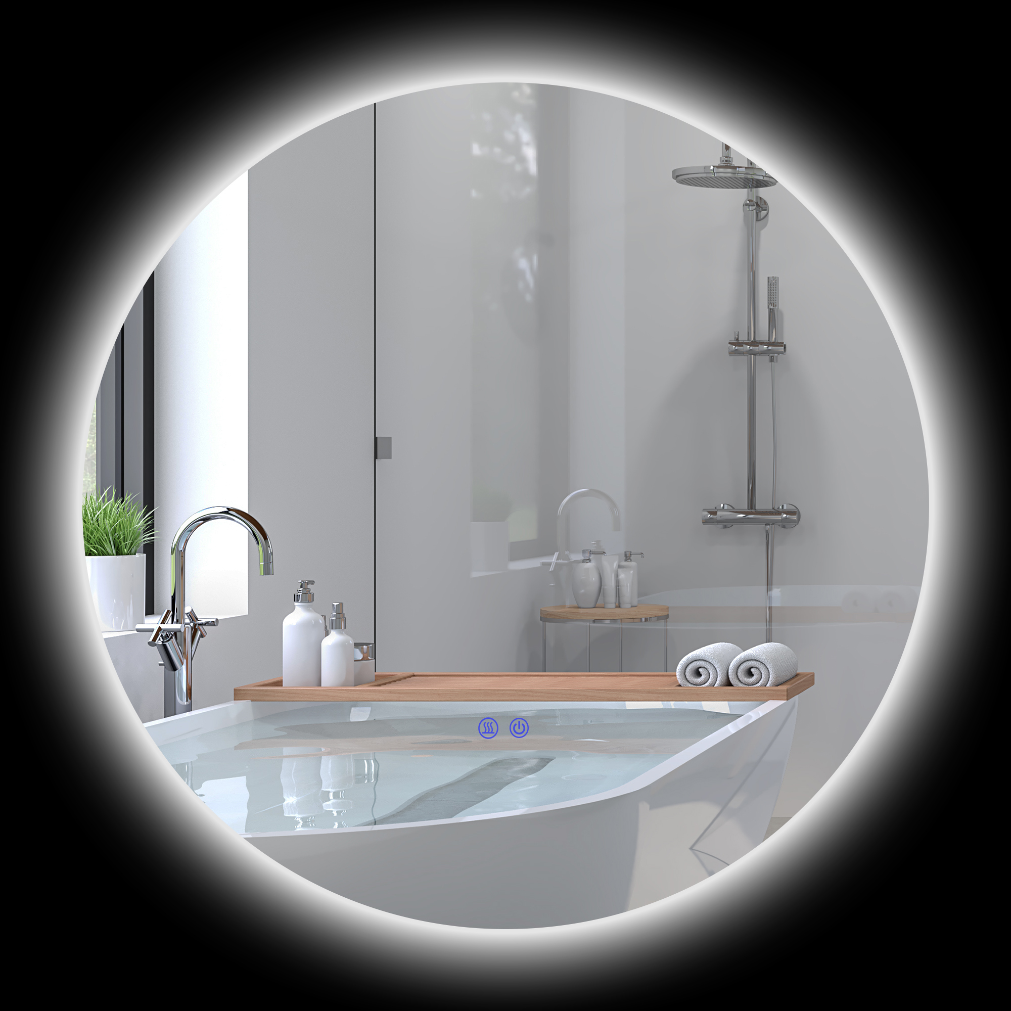 Runder Led-badezimmerspiegel, 70 Cm, Wandmontage, Touch-beleuchtung, Beschlagfrei, 35 W, Grau