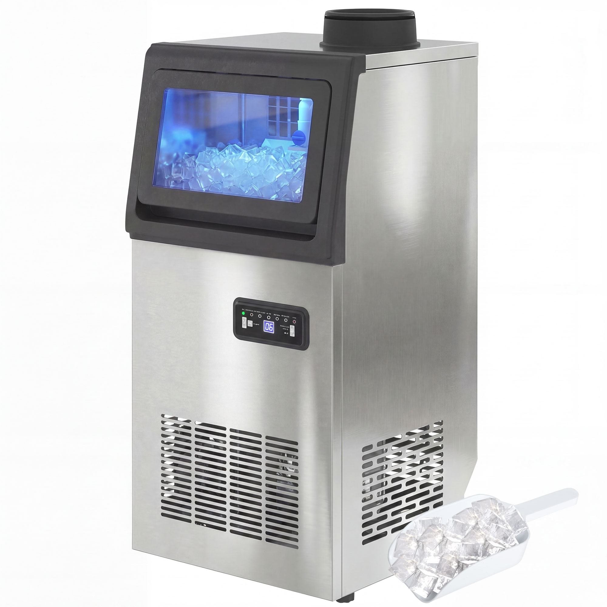 Professioneller Eiswürfelbereiter, 36 Kg/24 H, Edelstahl, Eiswürfelproduktion, 7,5 Kg Wassertank, 36 Eiswürfel Alle 10 Minuten