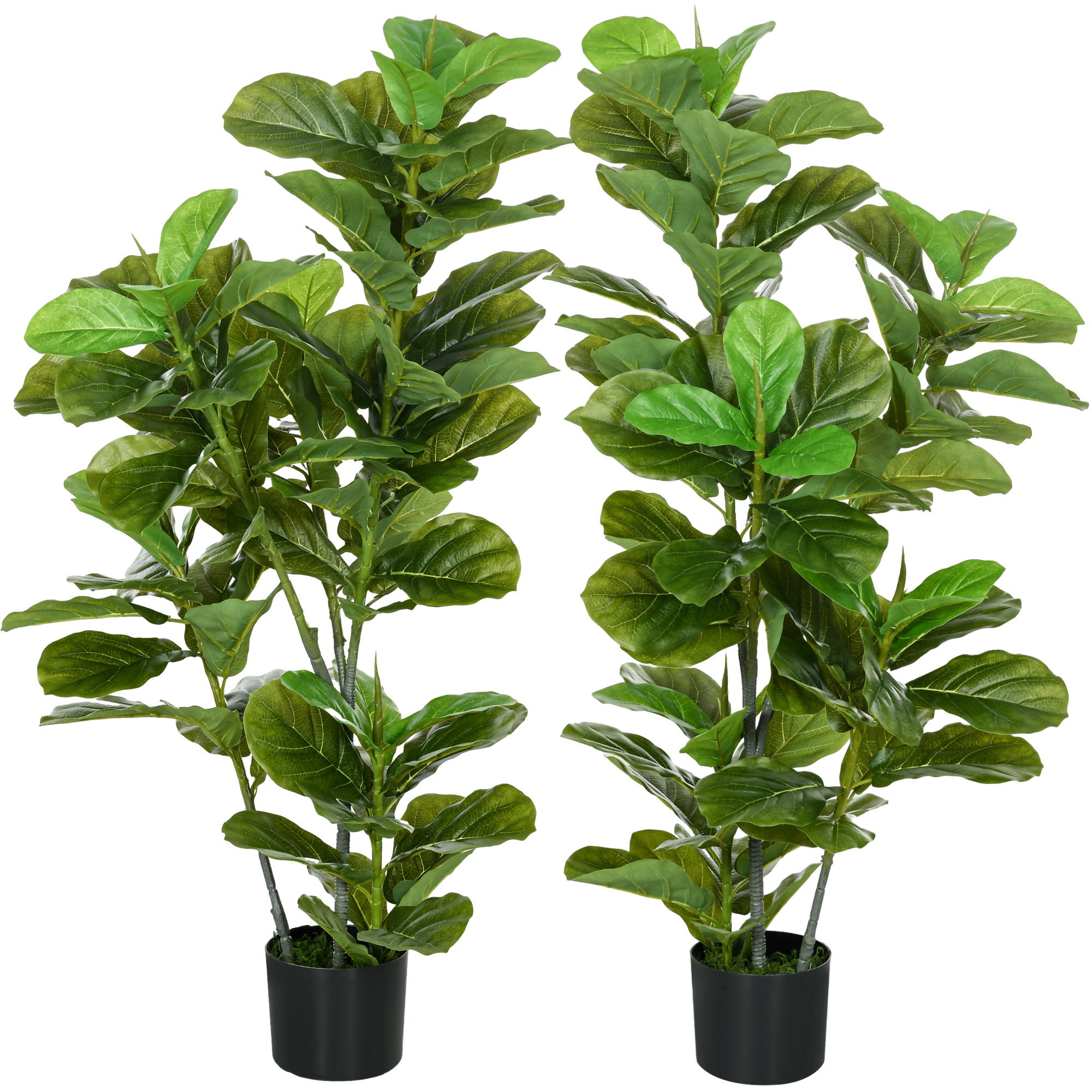 Set Mit 2 Künstlichen Grünen Feigenbäumen, 110 Cm, Mit Topf