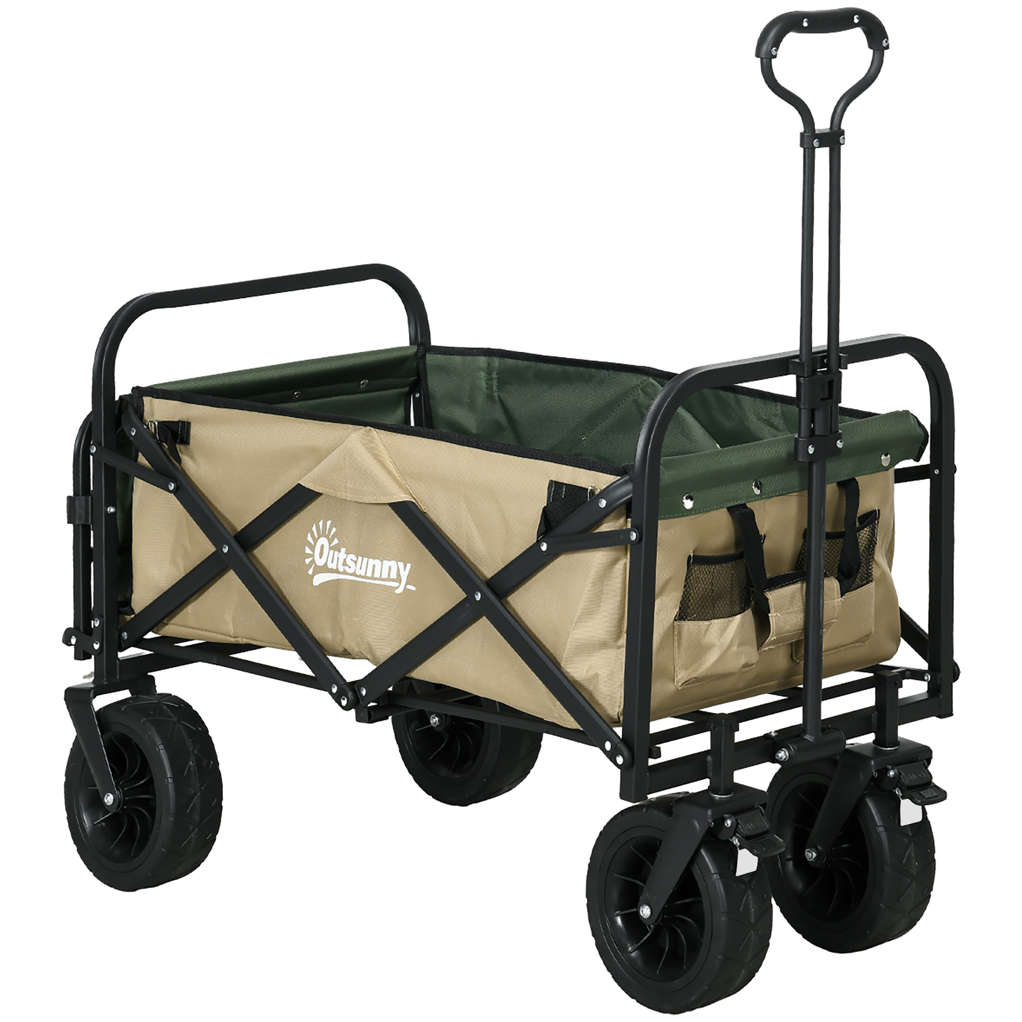 110-liter-gartenwagen Mit Teleskopgriff Und Aufklappbarem Boden, Stahl Und Oxford-gewebe, Khaki