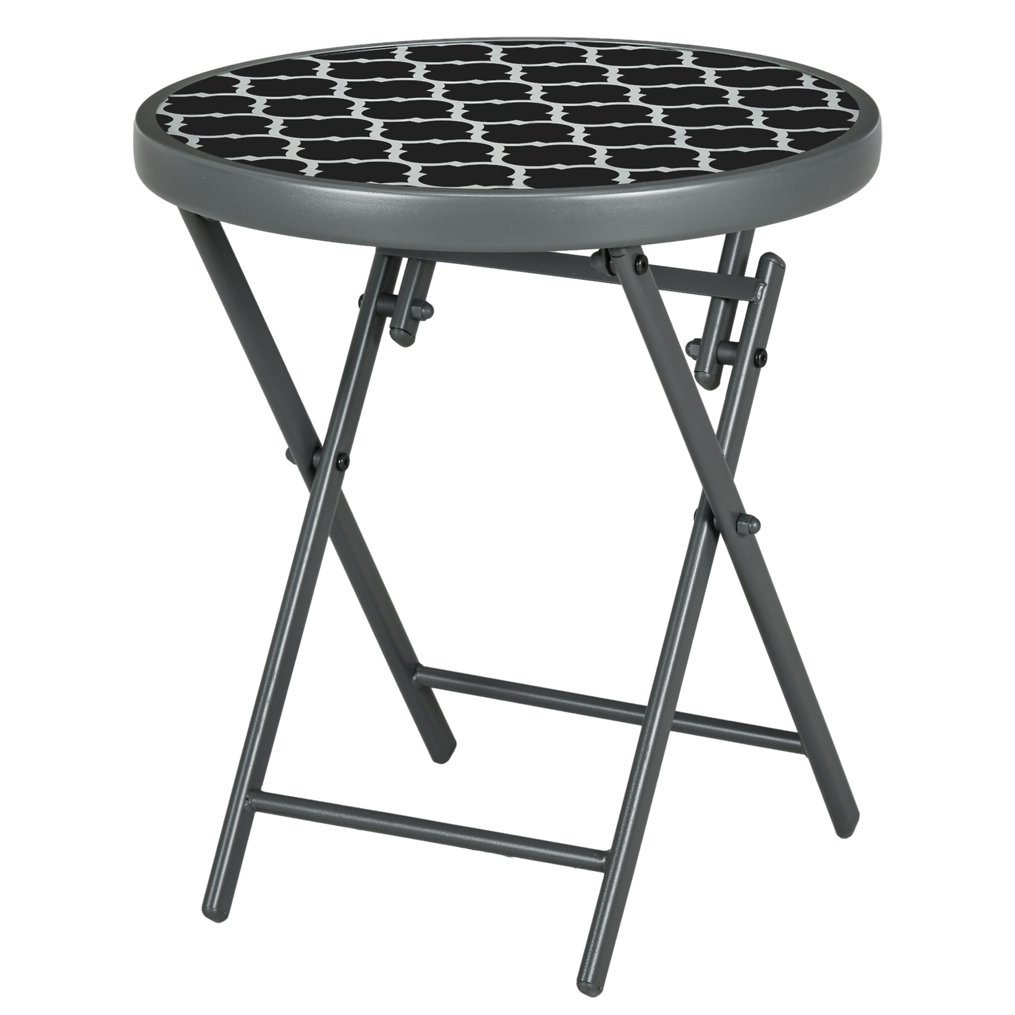 Klappbarer Couchtisch Aus Schwarz-weißem Sicherheitsglas, Gemusterte Tischplatte, Metallgestell, Ø 45 X 50 Cm