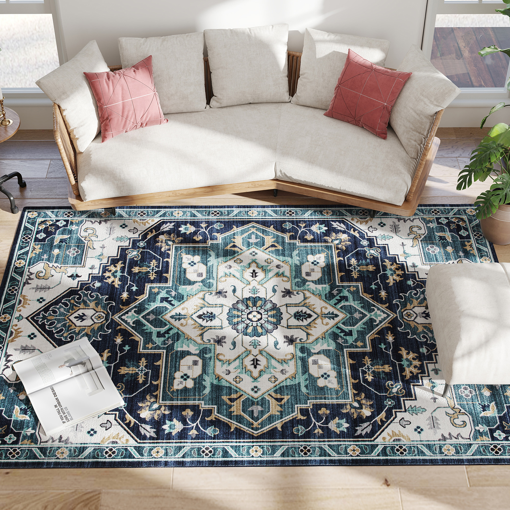 Boho-kurzflorteppich, Rutschfest, Waschbar, Für Wohn-/schlafzimmer, 230 X 160 Cm, Mehrfarbig