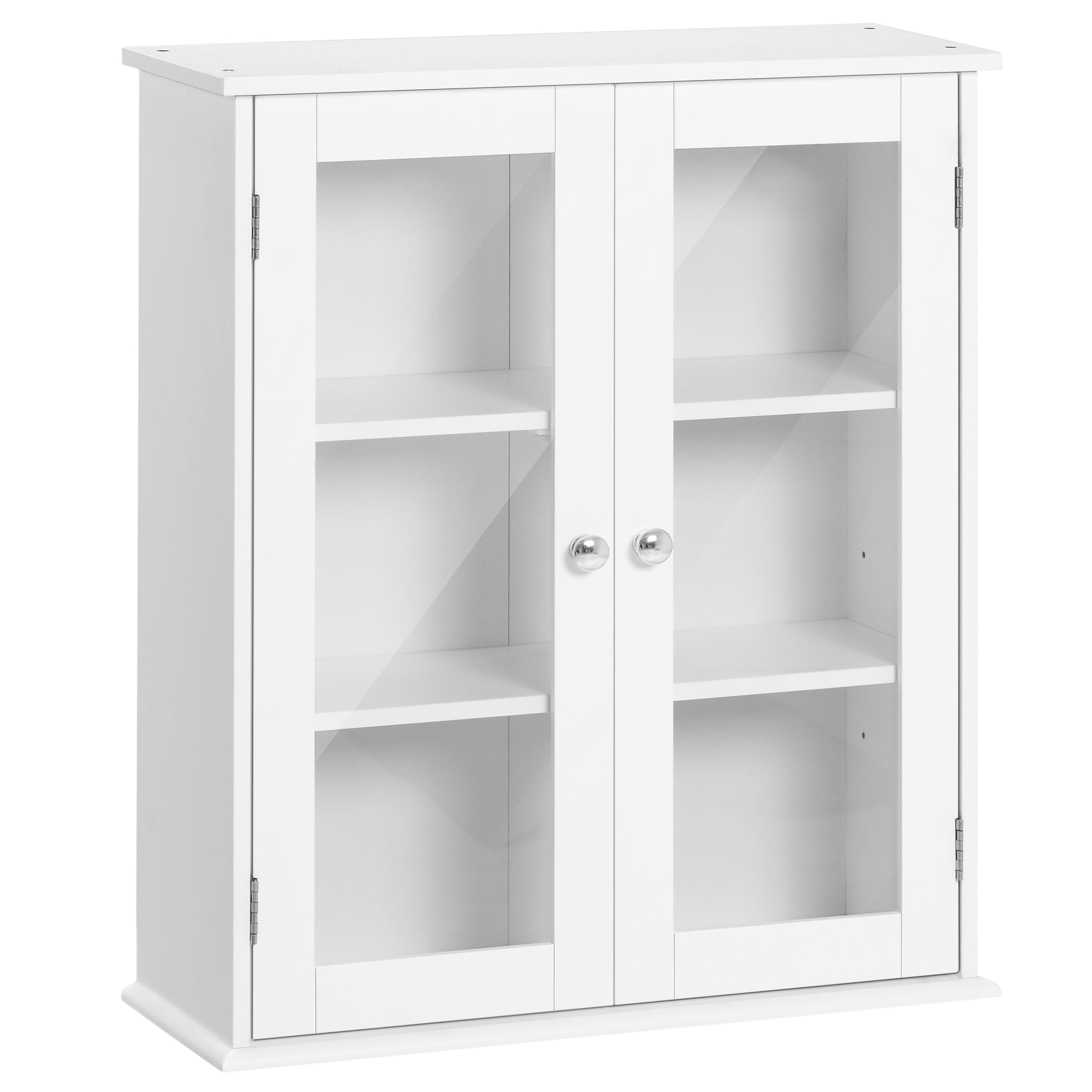 Badezimmer-wandschrank Mit 2 Glastüren Und Verstellbarem Einlegeboden, 55 X 20 X 65 Cm, Weiß