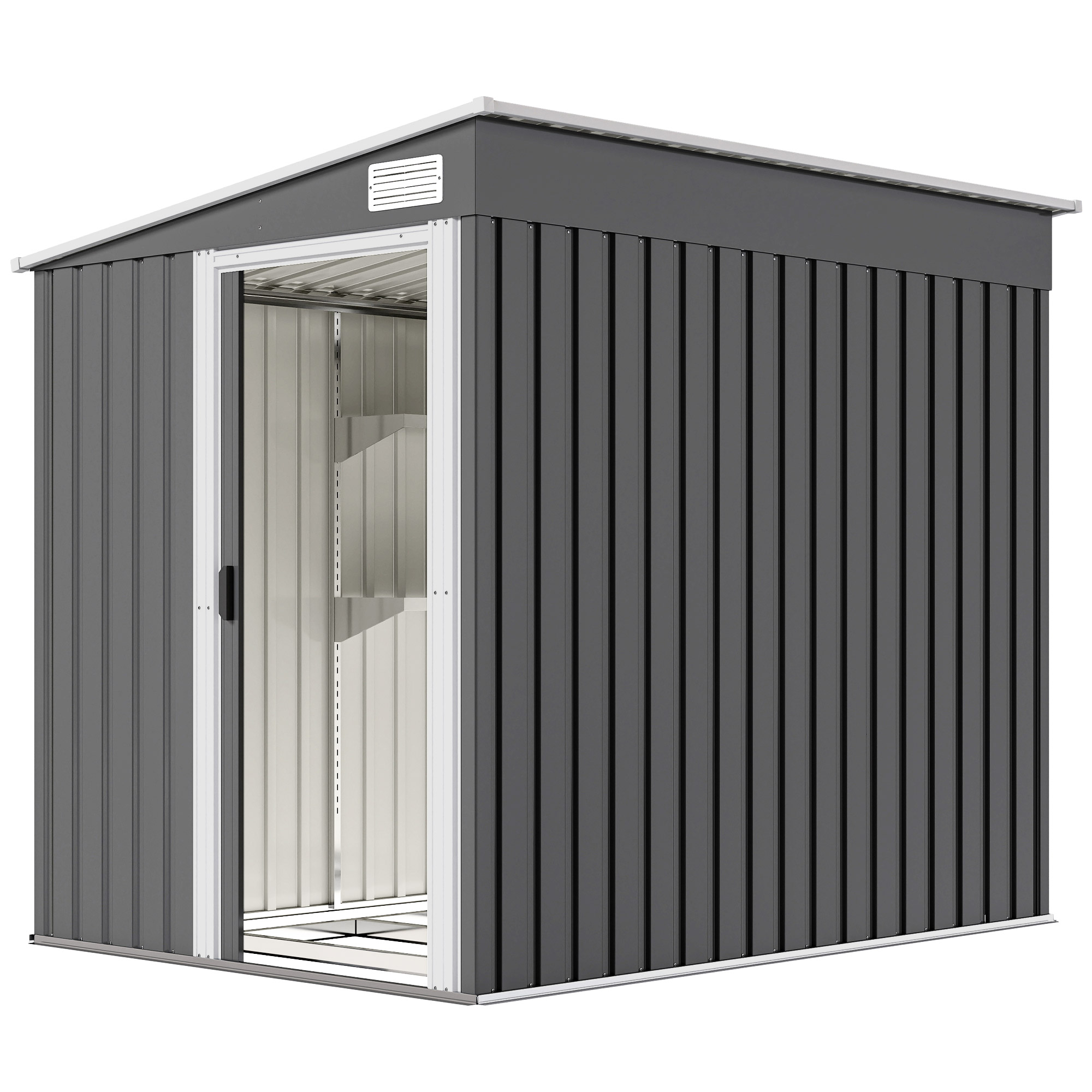Geräteschuppen Aus Metall, 1,5 X 2 M, Mit Sockel, Schiebetür Und Schrägdach, Dunkelgrau