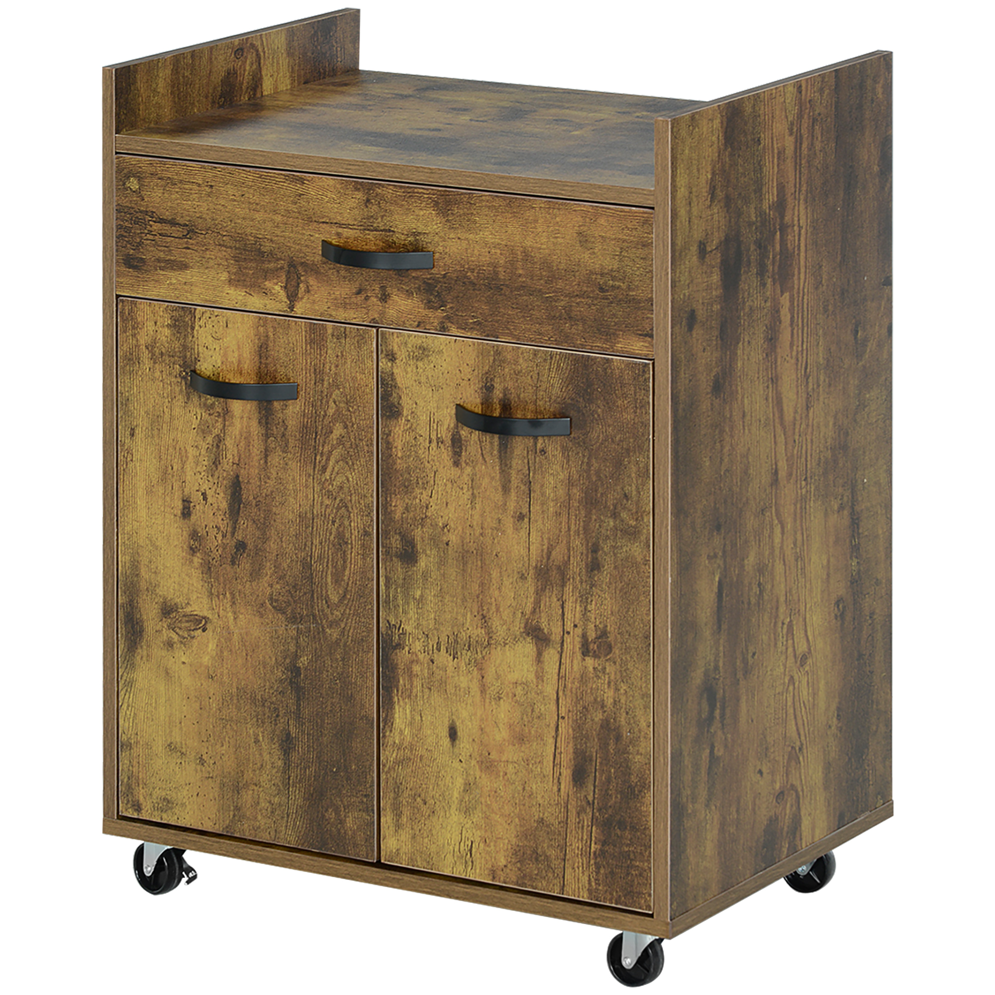 Küchenwagen Aus Holz Mit Schublade, Schrankfach Und 4 Rollen, 60 X 40 X 77 Cm, Rustikales Braun