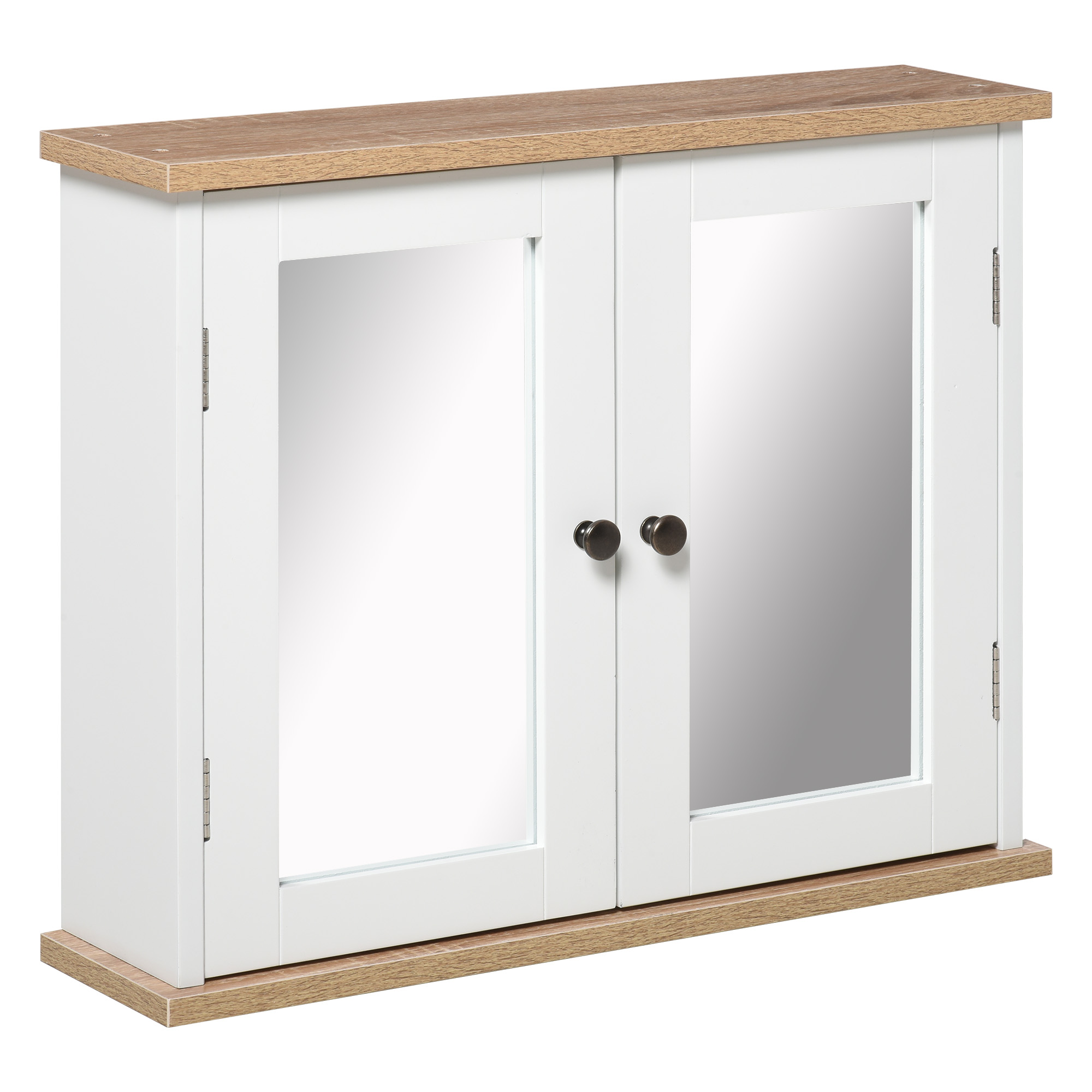 Zweistöckiger Badezimmer-wandspiegelschrank Mit Verstellbarem Einlegeboden Und Zwei Holztüren, Maße 56 X 14 X 46 Cm